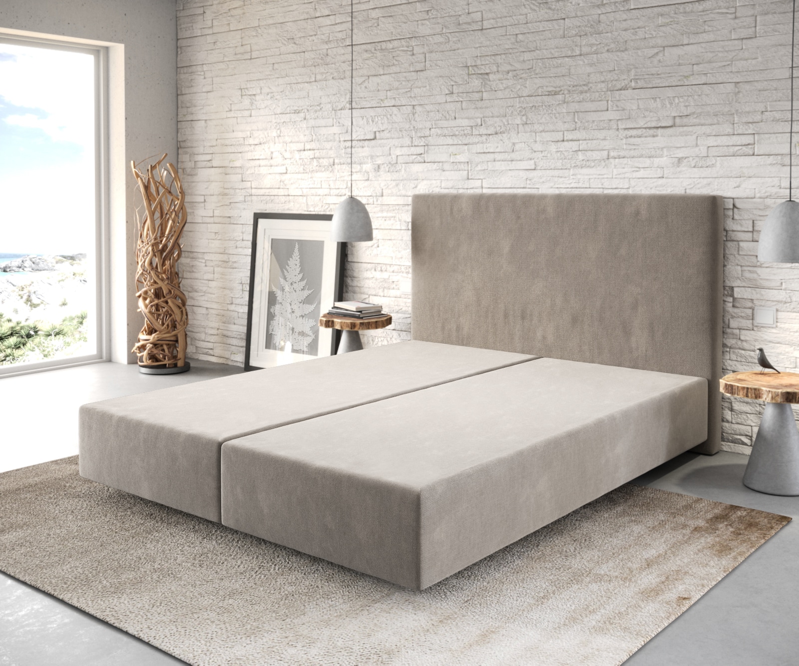 Boxspringgestell Dream-Well 160x200 cm Mikrofaser Beige Boxspringgestell Dream-Well 160x200 cm Mikrofaser Beige