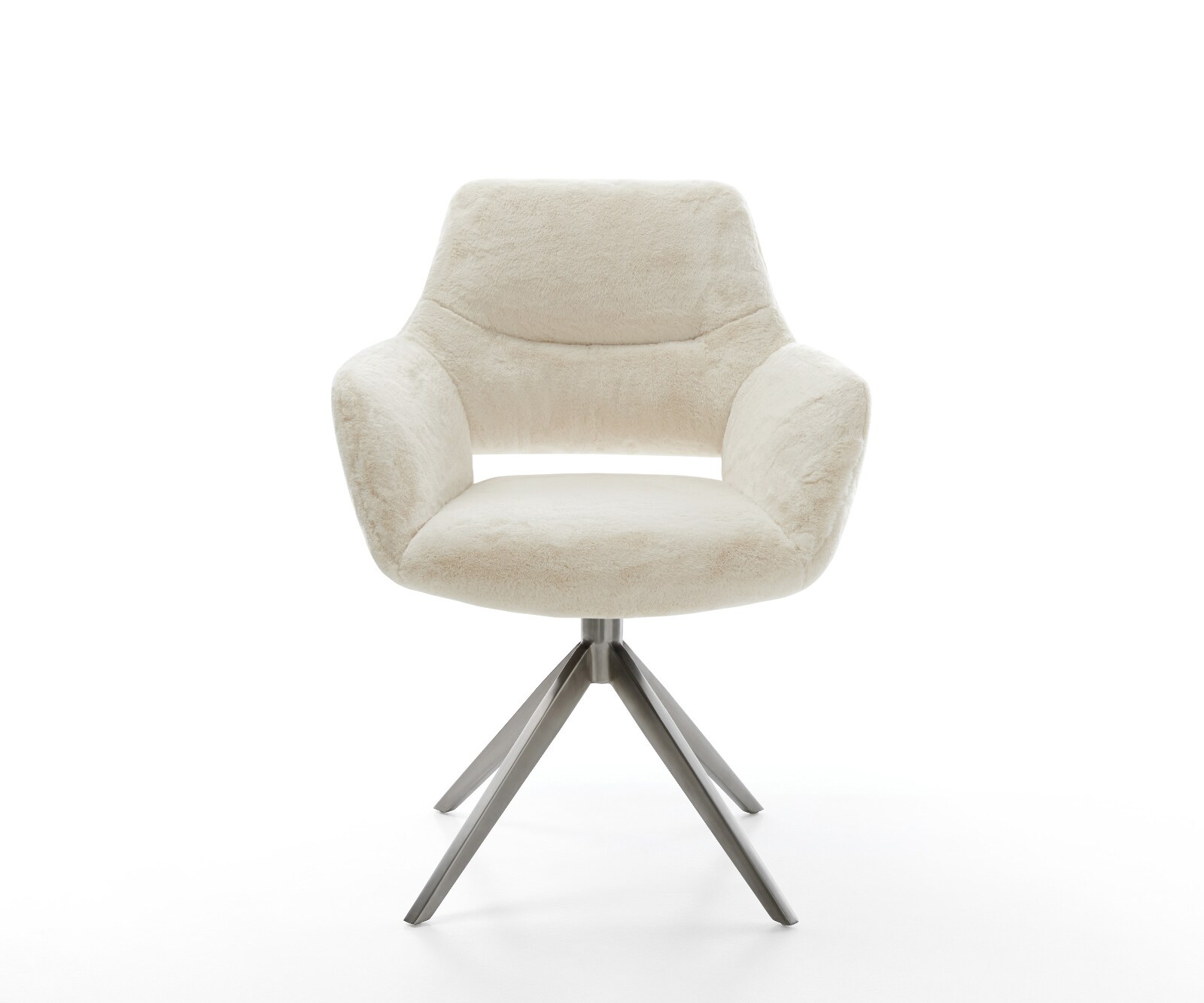 Drehstuhl Yago-Flex mit Armlehnen Plüsch Creme-Weiß Kreuzgestell breit Graphit 360° drehbar Wippfunktion Taschenfederkern 2