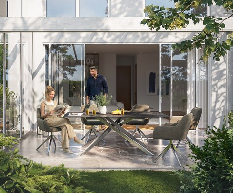 Outdoortisch Edge 200x100 cm Keramik Laminam® Nero Greco Anthrazit Kreuzgestell Rechteck Edelstahl