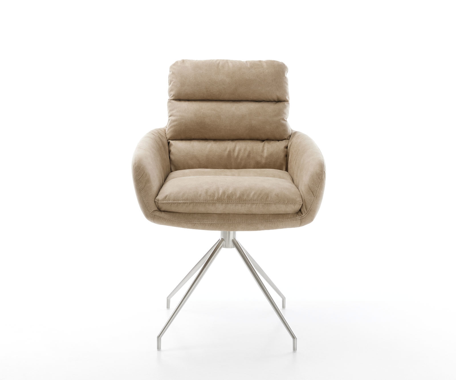 Esszimmerstuhl Abelia-Flex mit Armlehnen Mikrofaser Beige Vintage Kreuzgestell konisch Edelstahl 1 Esszimmerstuhl Abelia-Flex mit Armlehnen Mikrofaser Beige Vintage Kreuzgestell konisch Edelstahl 1
