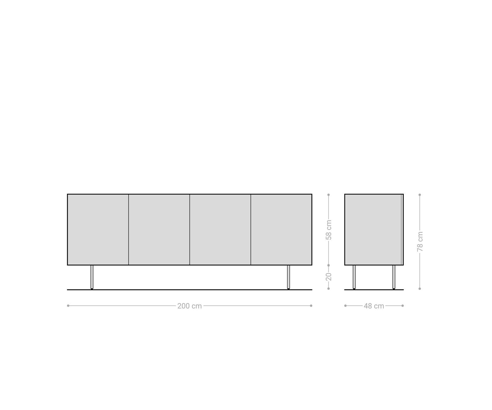 Sideboard Ashara 200 cm Eiche Natur 3D Effekt 4 Türen Rundfuß Metall Schwarz 6