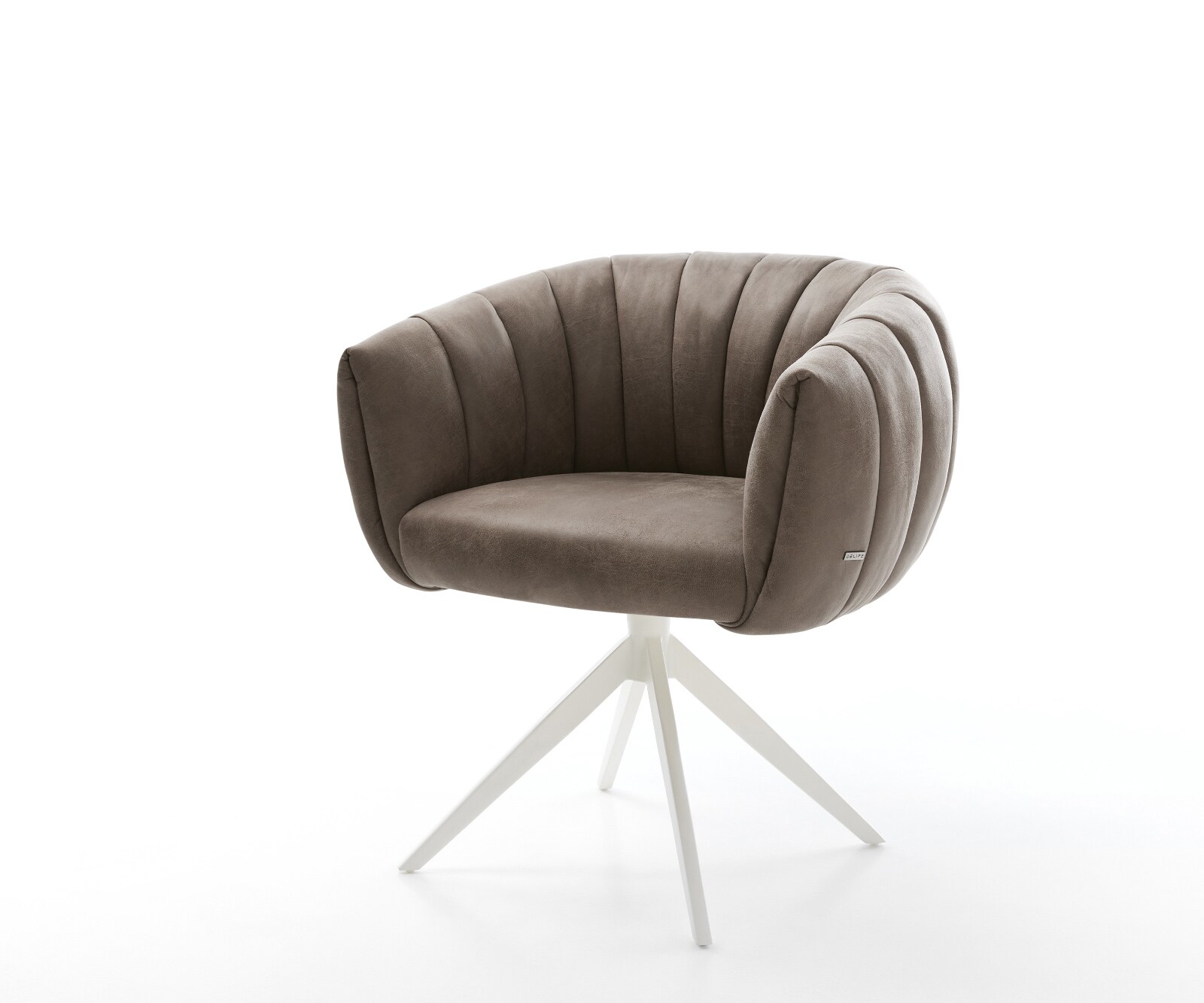 Drehstuhl Jada-Flex Mikrofaser Taupe Vintage Kreuzgestell breit Weiß 360° drehbar Wippfunktion Taschenfederkern