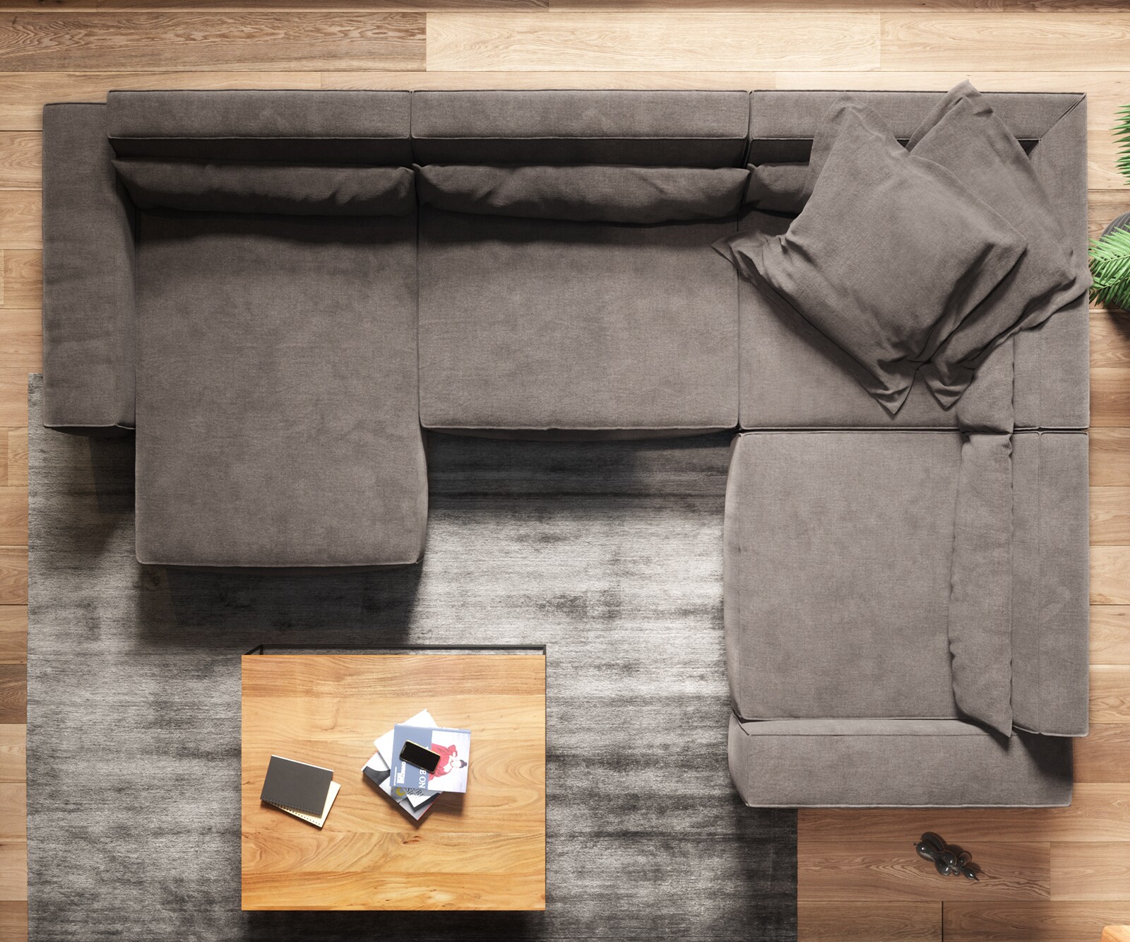 Wohnlandschaft Sirpio XL 360x260 cm Mikrofaser Khakibraun Recamiere variabel 6