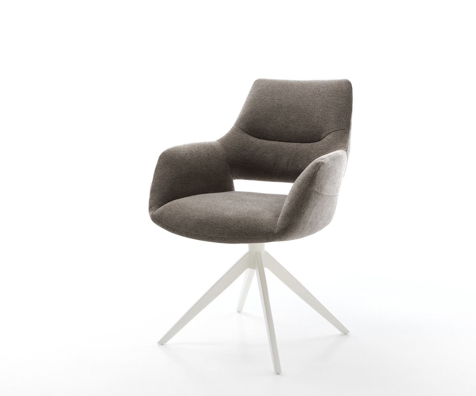 Drehstuhl Yago-Flex mit Armlehnen Strukturstoff Soft Taupe Kreuzgestell breit Weiß 360° drehbar Wippfunktion Taschenfederkern 1