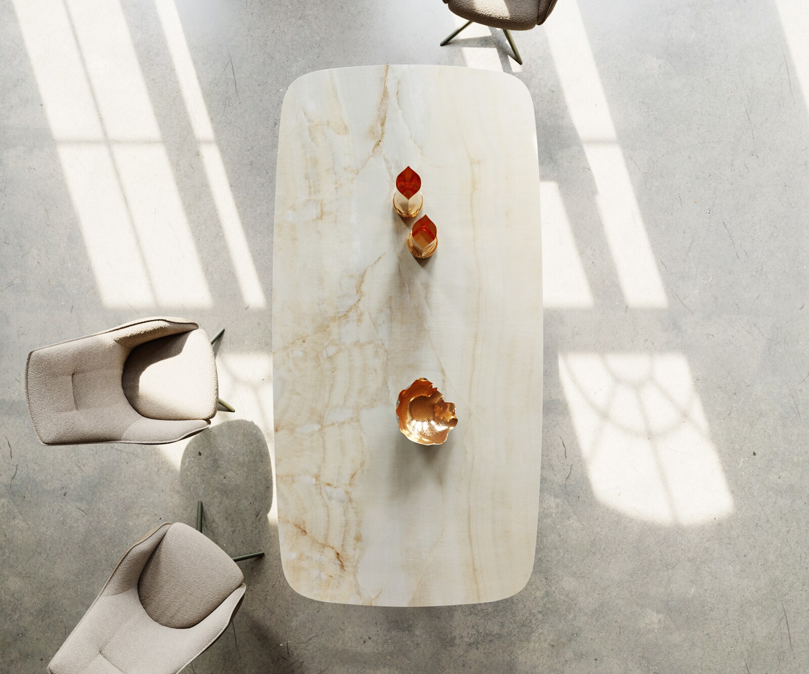 Esstisch Edge Boot 240x120 cm Keramik Iris FMG Onice Oro W-Gestell Metall Effektfinish Titan 4