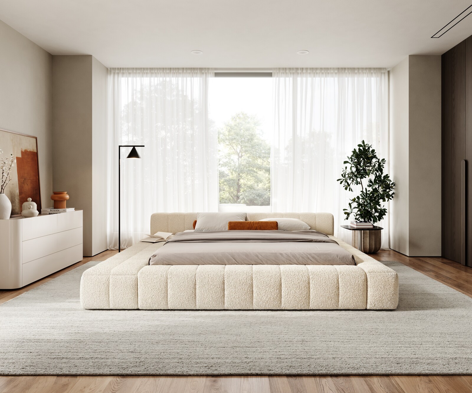 Polsterbettgestell Espazio 180x200 cm Teddystoff Beige mit Stauraum 5