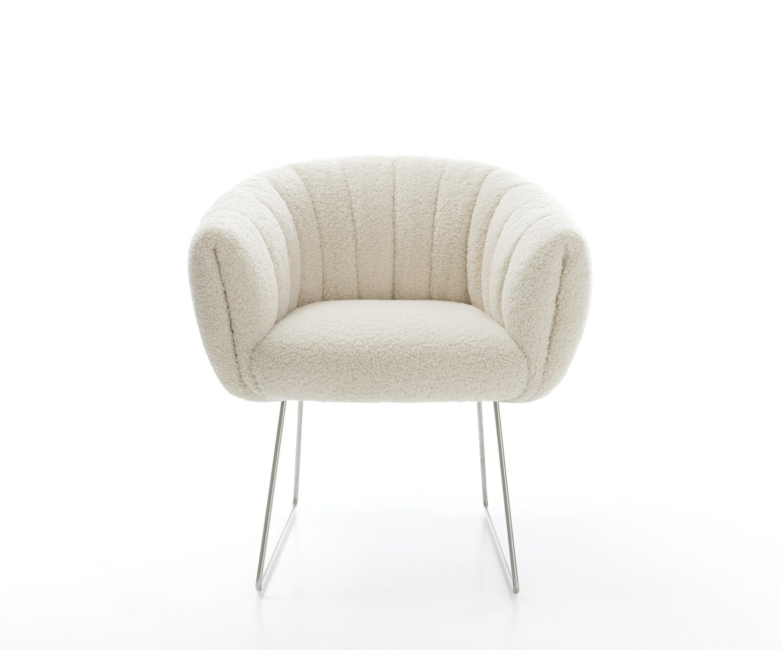 Esszimmerstuhl Jada-Flex Teddystoff Beige Kufengestell Edelstahl Taschenfederkern 1