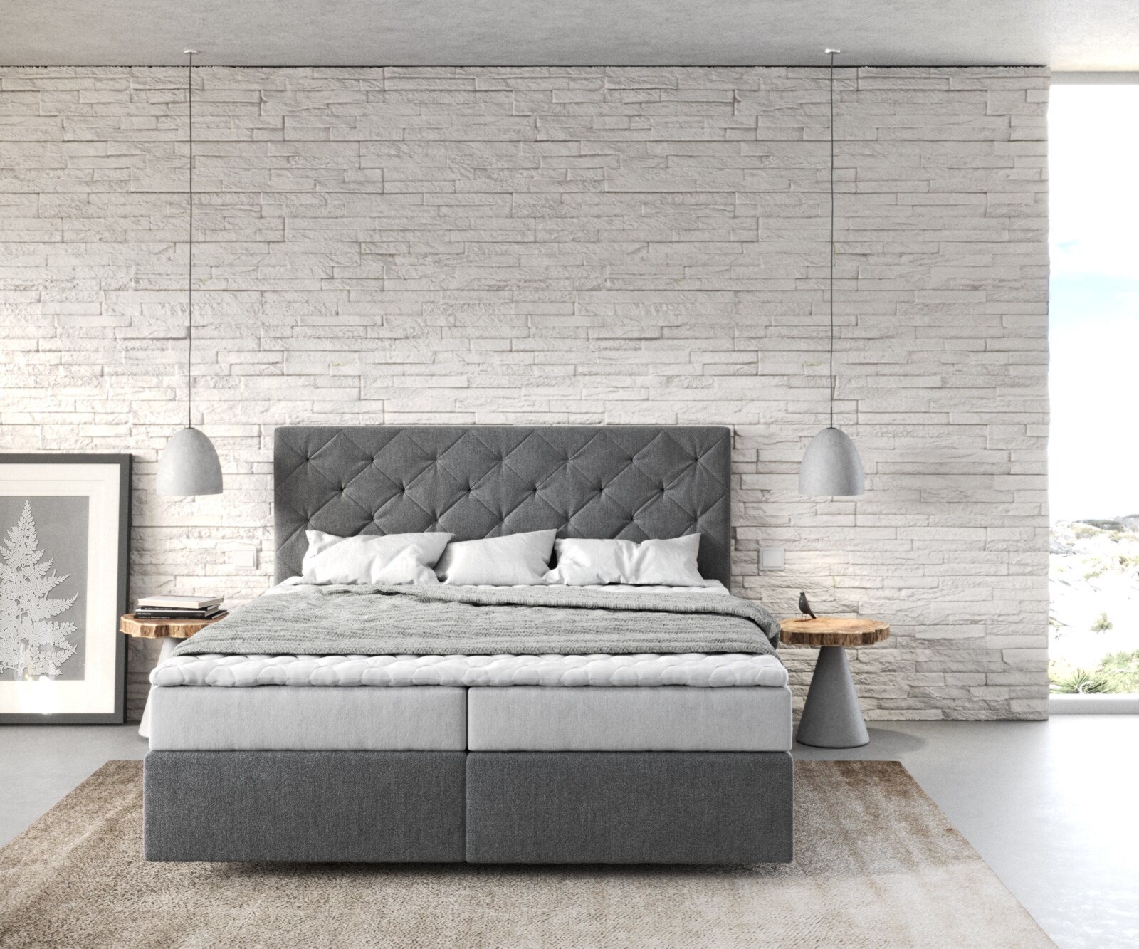 Boxspringbett Dream-Great 160x200 cm Mikrofaser Anthrazit mit Matratze und Topper 1