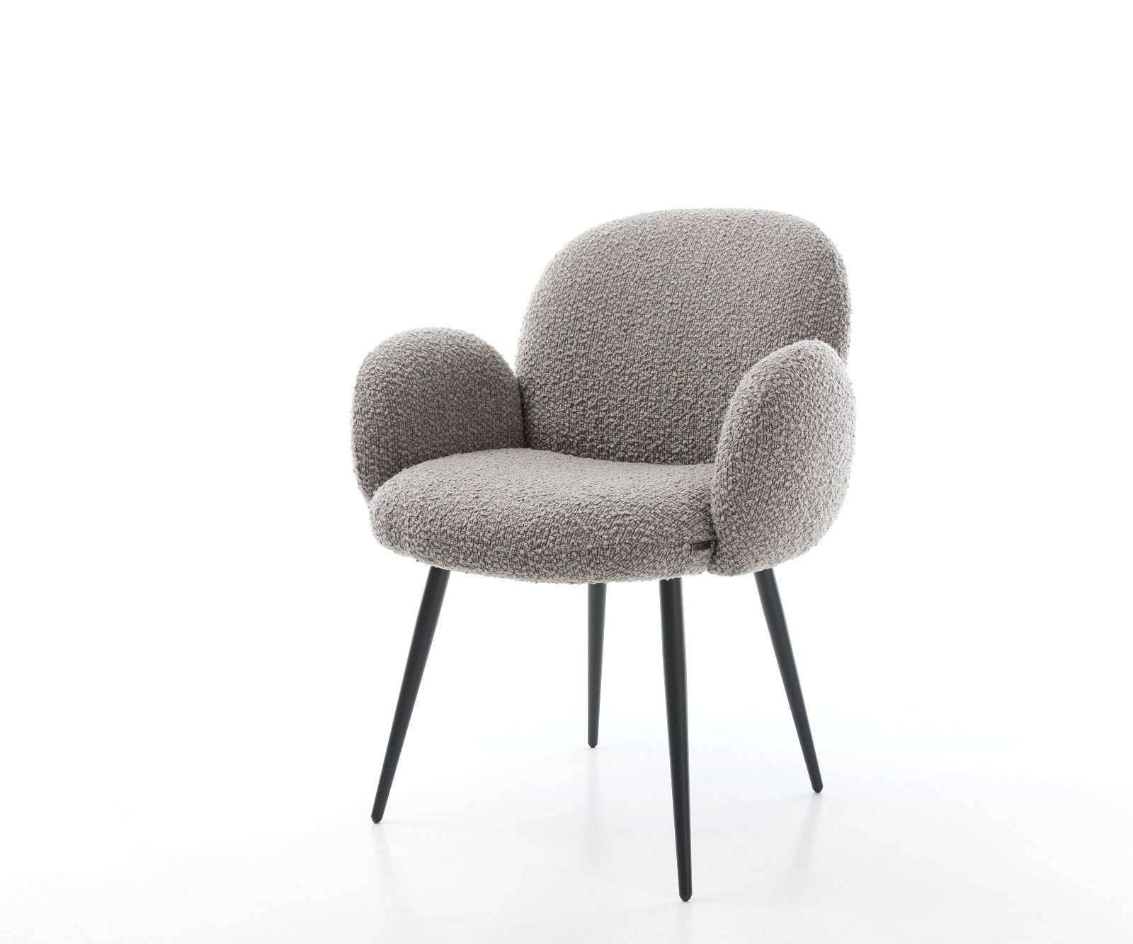 Esszimmerstuhl Nube-Flex mit Armlehnen Bouclé Silbergrau 4-Fuß konisch Schwarz Taschenfederkern Esszimmerstuhl Nube-Flex mit Armlehnen Bouclé Silbergrau 4-Fuß konisch Schwarz Taschenfederkern