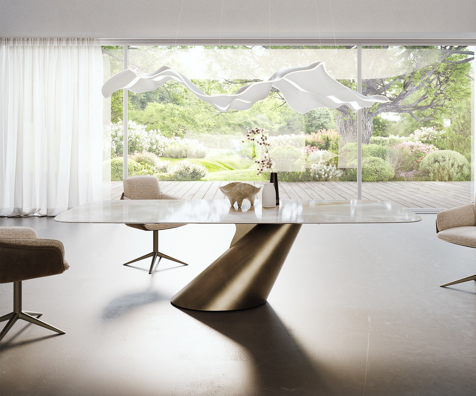 Esstisch Edge Boot 270x120 cm Keramik Iris FMG Onice Grigio Cono Metallic Gold 1