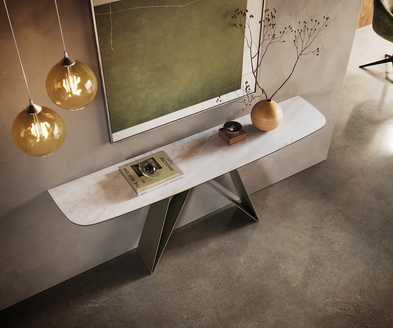 Konsolentisch Edge Boot 180x40 cm Keramik Onyx Pearl Velio Metall Effektfinish Titan 1