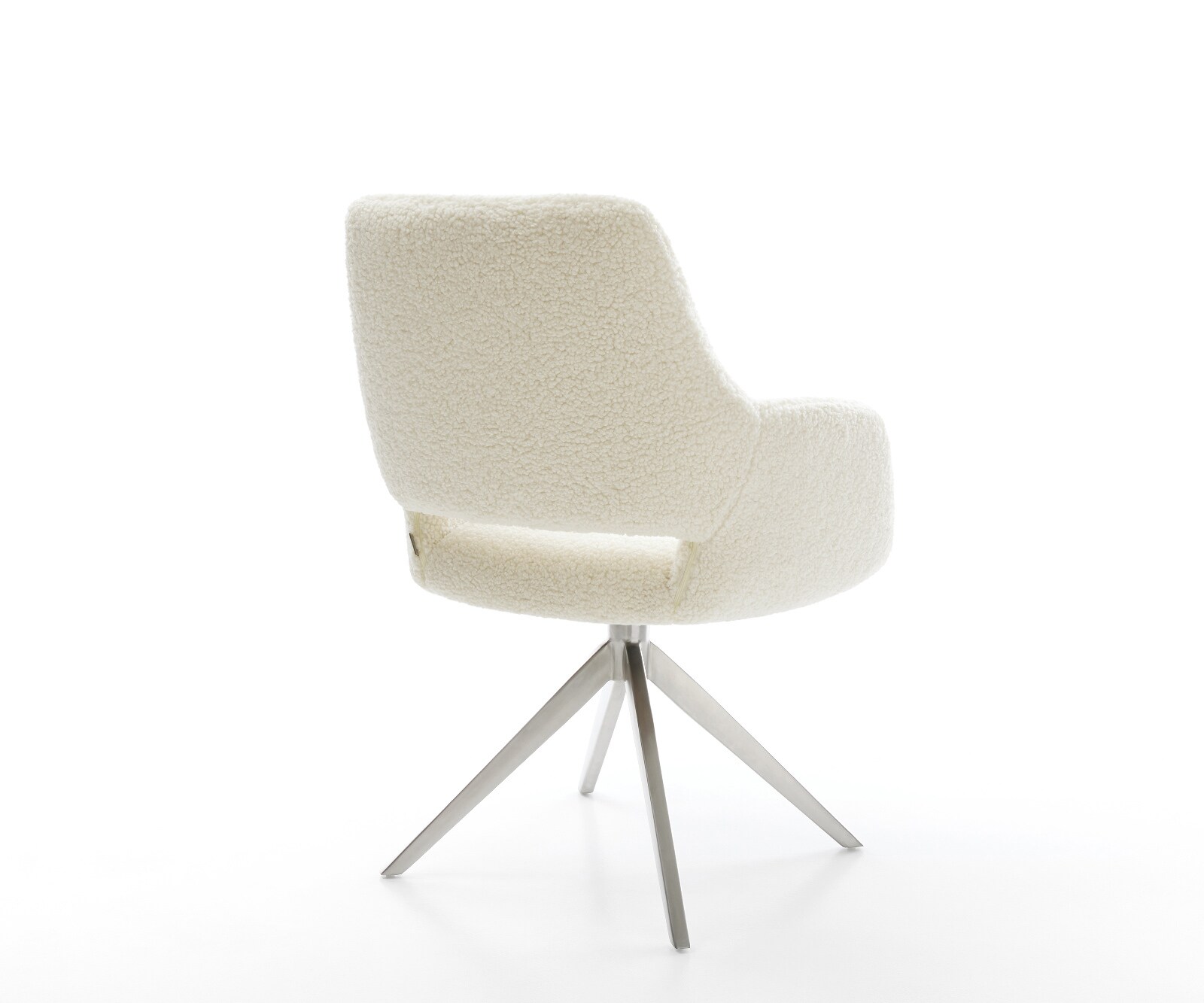 Drehstuhl Yago-Flex mit Armlehnen Teddystoff Beige Kreuzgestell breit Edelstahl 360° drehbar Wippfunktion Taschenfederkern 4