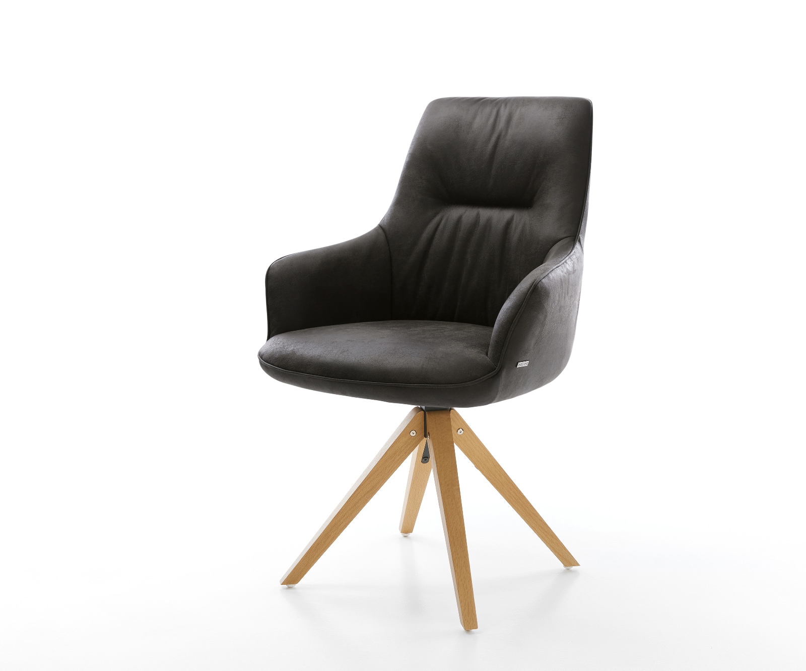 Drehstuhl Zelia-Flex mit Armlehnen Mikrofaser Anthrazit Vintage Holzgestell kantig Natur 360° drehbar Taschenfederkern