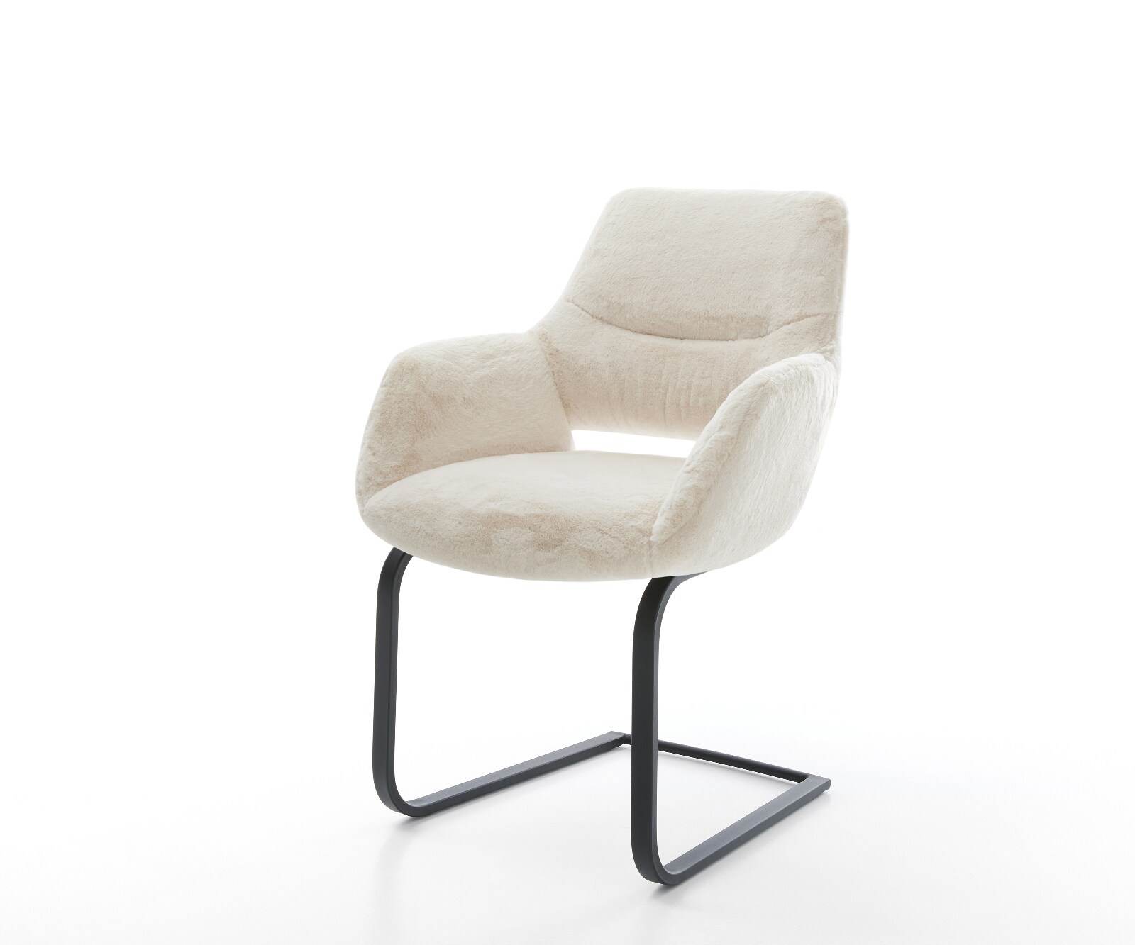 Freischwinger Yago-Flex mit Armlehnen Plüsch Creme-Weiß Freischwinger flach Schwarz Taschenfederkern 1