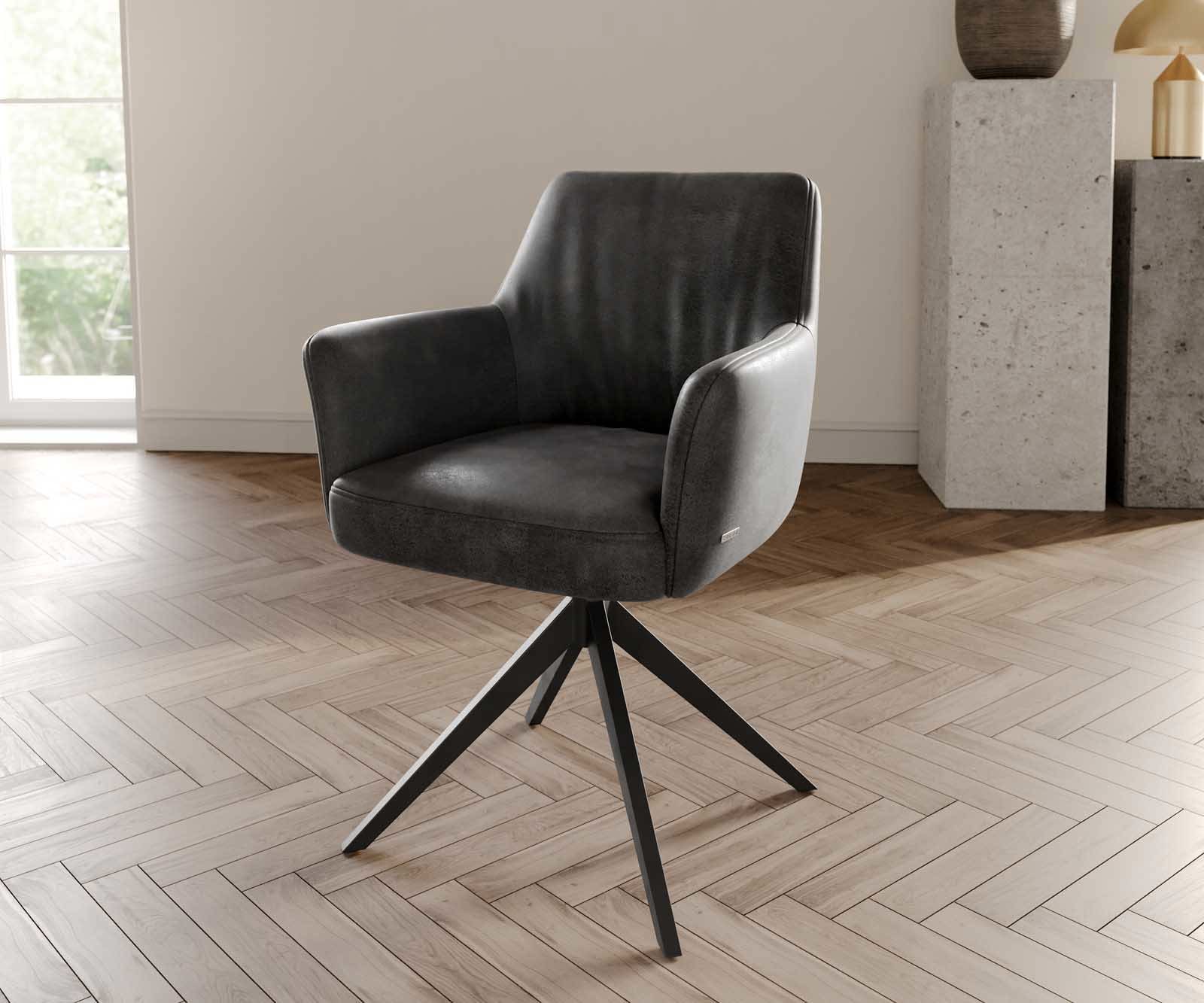 Drehstuhl Xana-Flex mit Armlehnen Mikrofaser Anthrazit Vintage Kreuzgestell breit Schwarz 360° drehbar Taschenfederkern 1