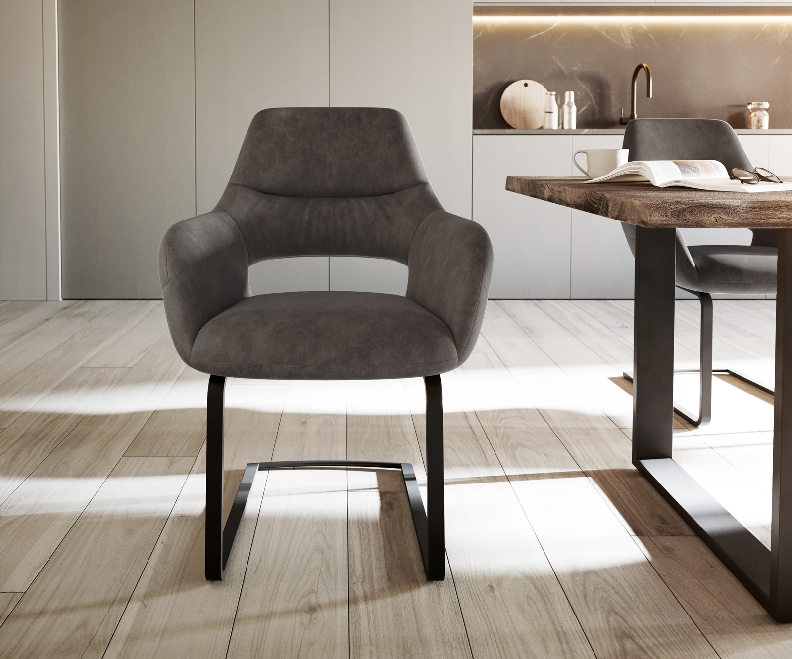 Freischwinger Yago-Flex mit Armlehnen Mikrofaser Anthrazit Vintage Freischwinger flach Schwarz Taschenfederkern 1 Freischwinger Yago-Flex mit Armlehnen Mikrofaser Anthrazit Vintage Freischwinger flach Schwarz Taschenfederkern 1