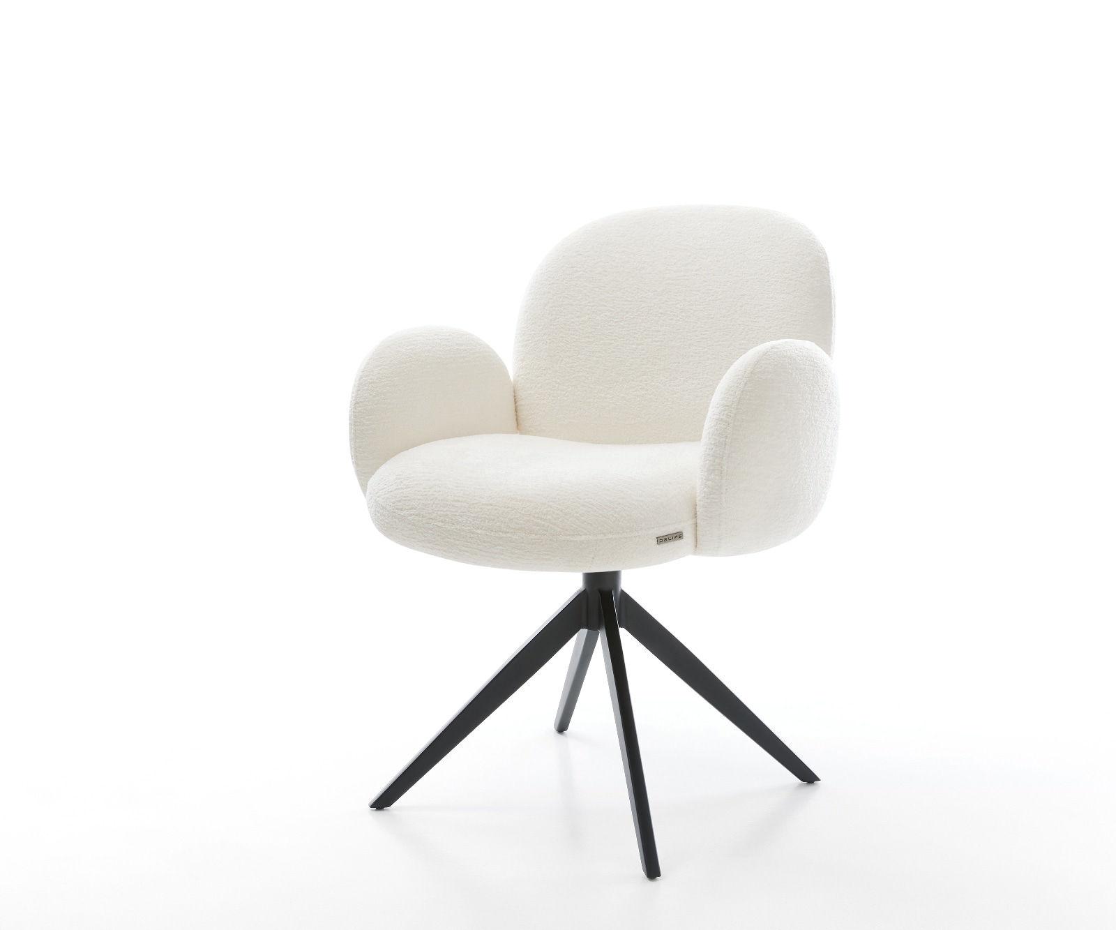 Drehstuhl Nube-Flex mit Armlehnen Bouclé Soft Beige Kreuzgestell breit Schwarz 360° drehbar Wippfunktion Taschenfederkern 1