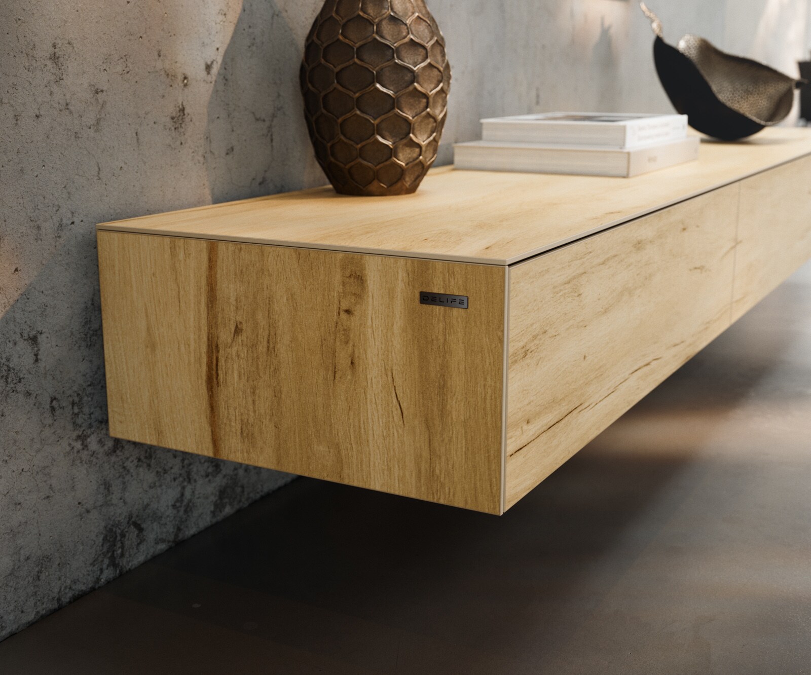 Lowboard Cuor 200 cm Keramik Laminam® Sabbia Eichefarbig 1 Klappe 1 Schubfach Schwebend 6