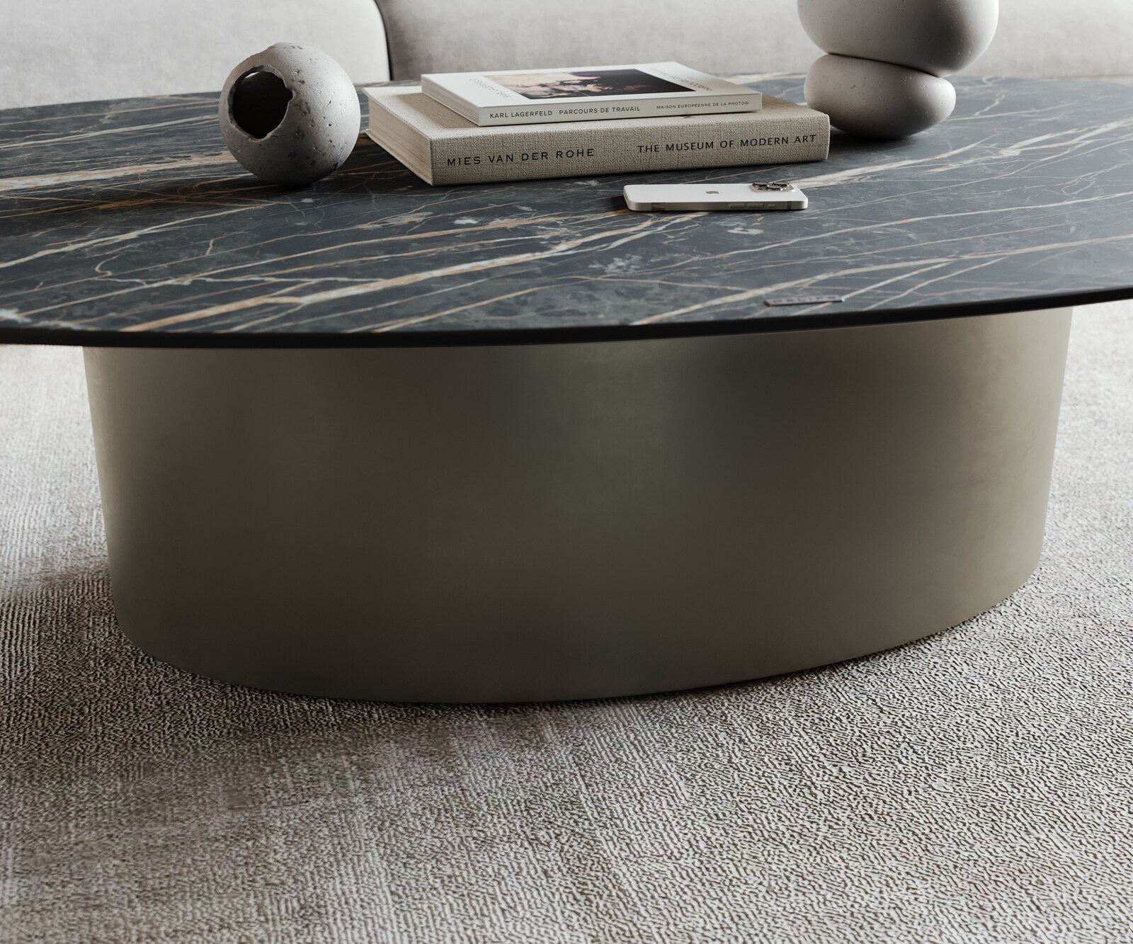 Couchtisch Casilda 150x90 cm Keramik Laminam®Noir Desir Braun Mittelfuß Effektfinish Titan 5