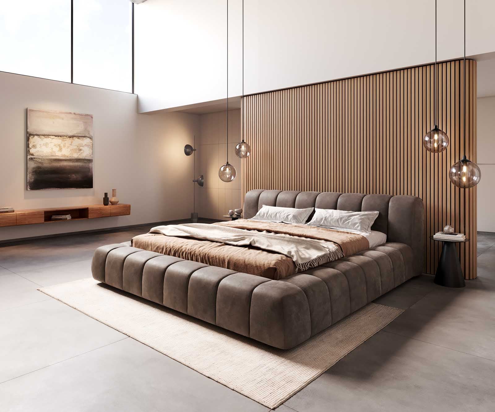 Polsterbettgestell Cutio 180x200 cm Mikrofaser Taupe Vintage 1