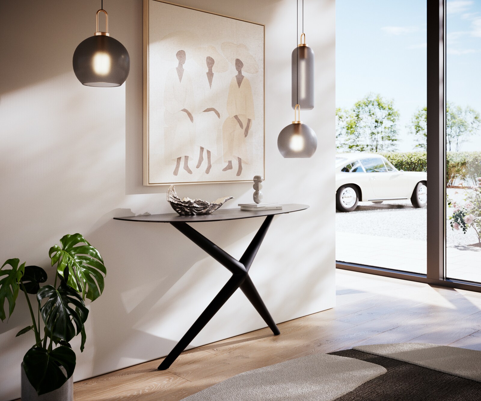 Konsolentisch Edge Oval 140x40 cm Keramik Beton Grau Estelo Metall Schwarz 6