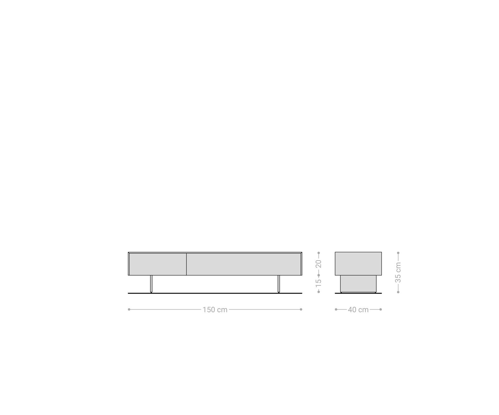 Lowboard Cuor 150 cm Keramik Beton Grau 1 Klappe 1 Schubfach Fuß Schwebeoptik Edelstahl 8