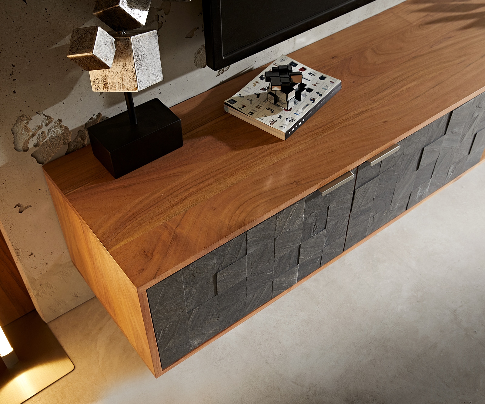 Lowboard Teele 160 cm Akazie Natur Schiefer 2 Türen schwebend 3 Lowboard Teele 160 cm Akazie Natur Schiefer 2 Türen schwebend 3