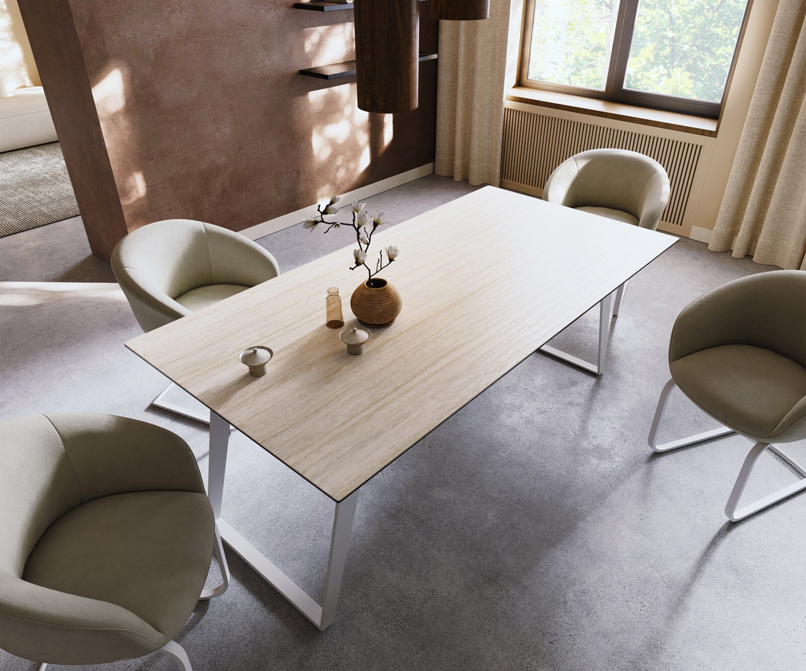Esstisch Edge 200x100 Keramik Laminam® Travertino Bianco Creme-Weiß Metall Schräg Weiß 3