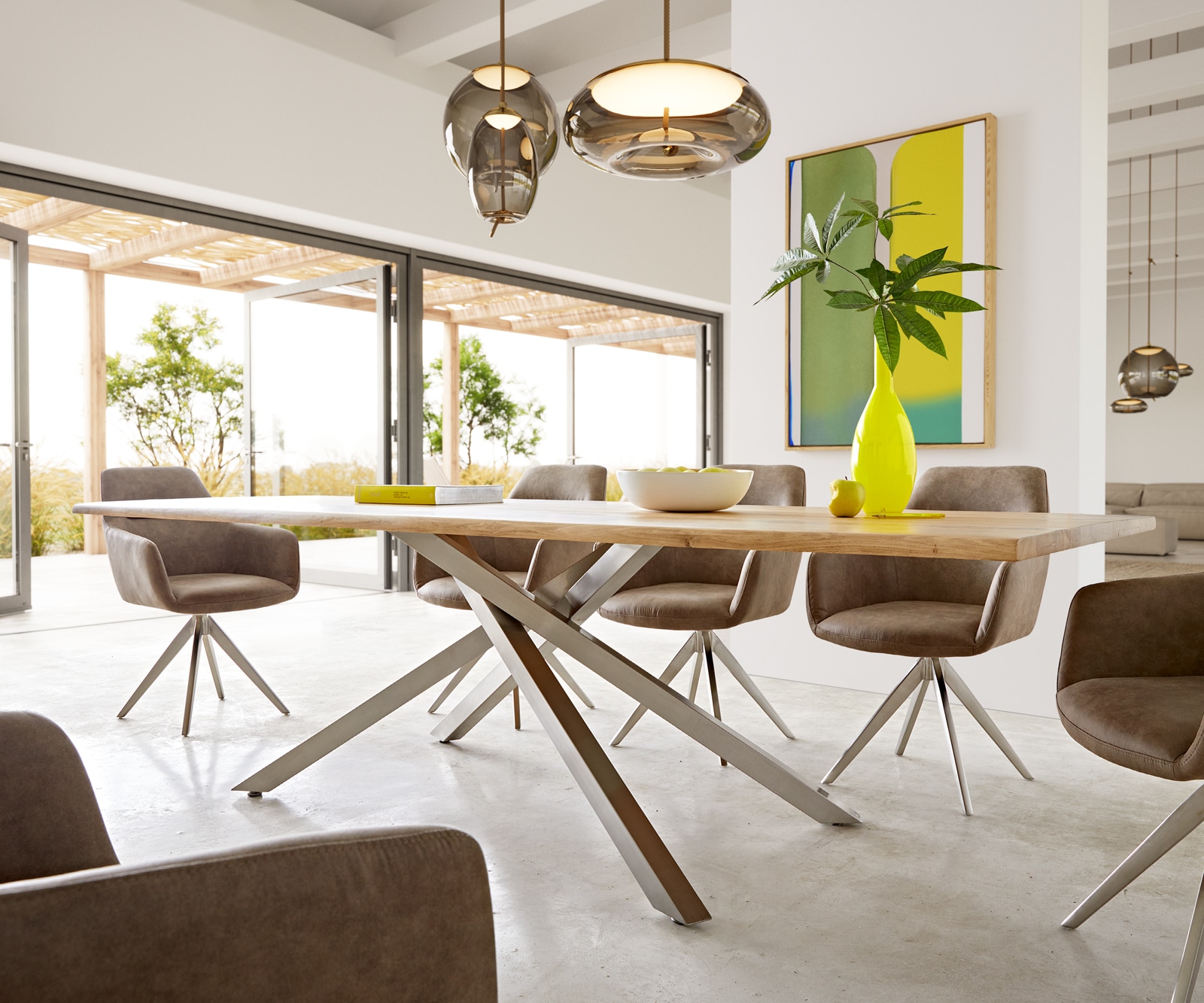 Esstisch Edge 260x100x2,5-3 Eiche Natur Kreuzgestell Rechteck Edelstahl Live-Edge 4 Esstisch Edge 260x100x2,5-3 Eiche Natur Kreuzgestell Rechteck Edelstahl Live-Edge 4