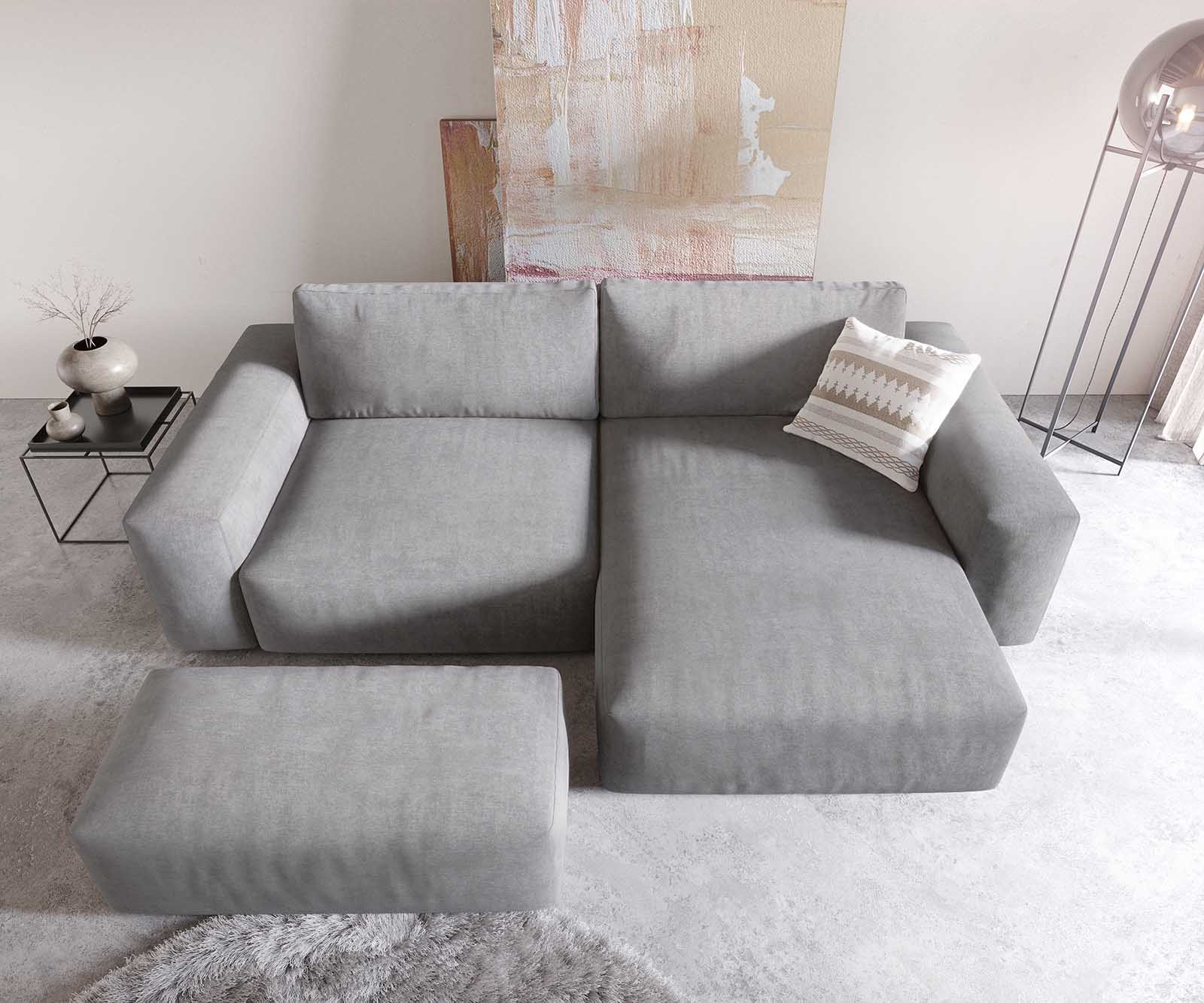Ecksofa Lanzo XL 270x180 cm Mikrofaser Grau Recamiere variabel mit Hocker 3