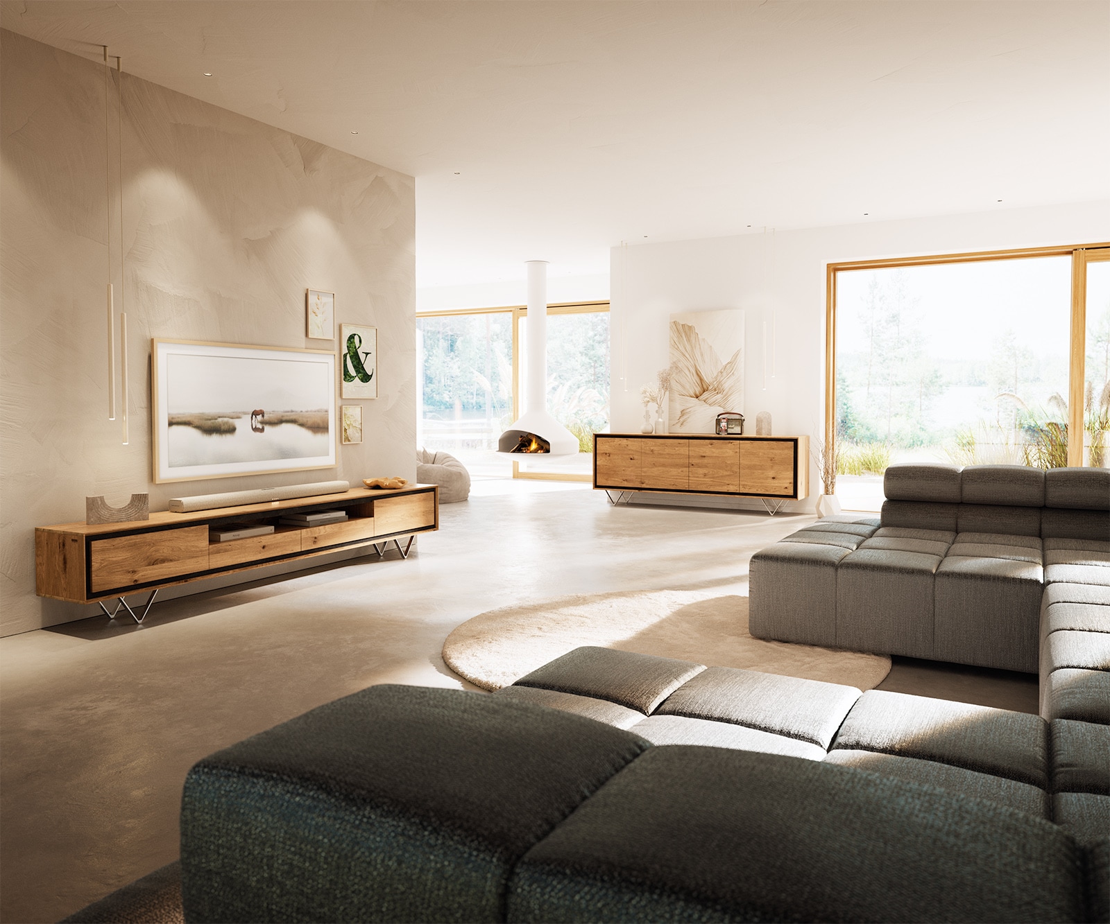 Sideboard Stonegrace 200 cm Eiche Natur 4 Türen Steinfurnier Schwebend 6