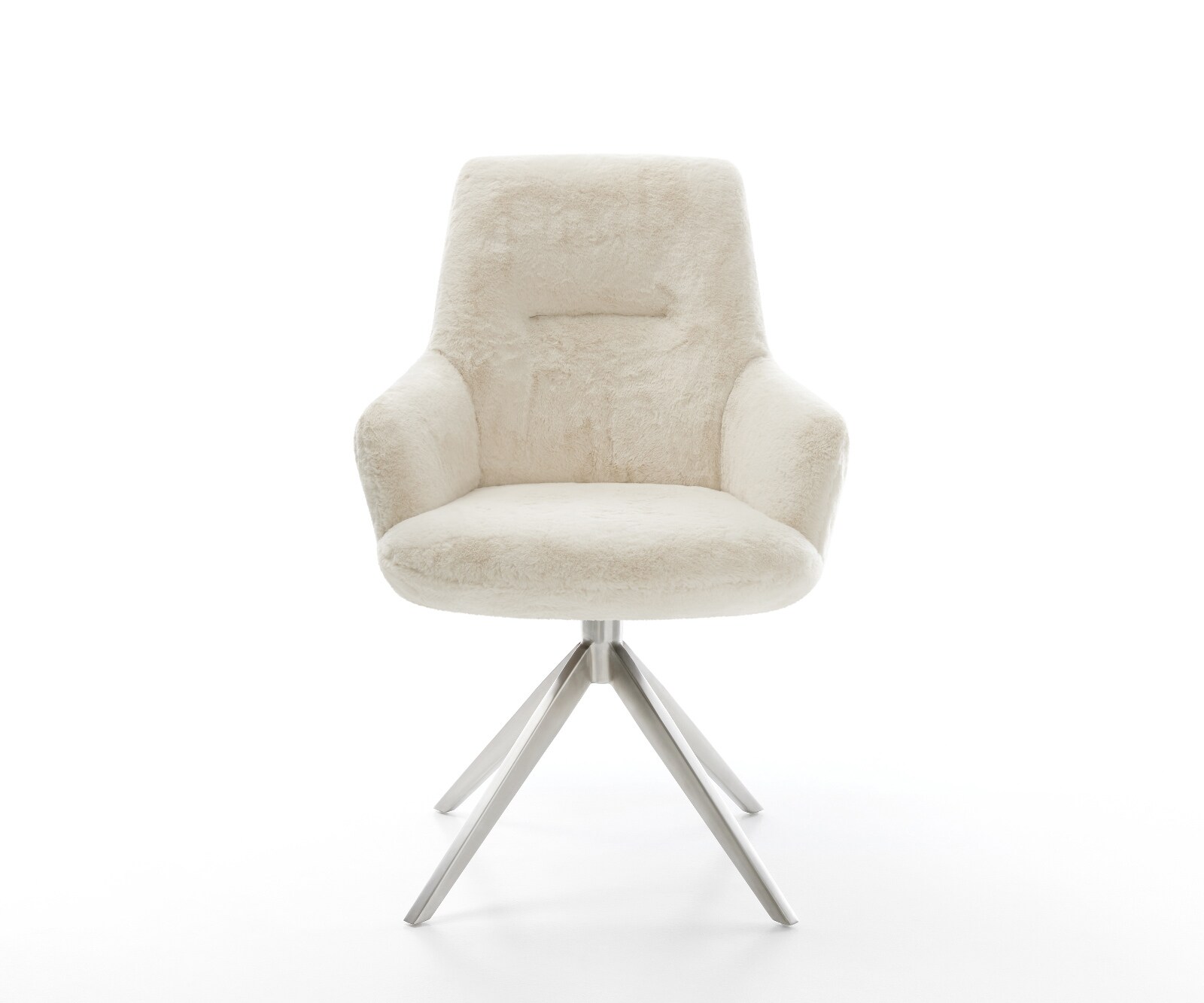 Drehstuhl Zelia-Flex mit Armlehnen Plüsch Creme-Weiß Kreuzgestell breit Edelstahl 360° drehbar Wippfunktion Taschenfederkern 2