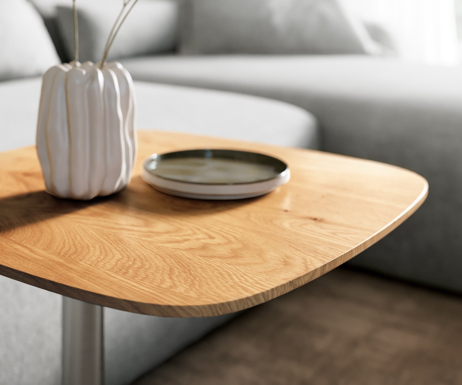 Couchtisch Edge Boot 50x50 cm Eiche Natur Schweizer Kante Eleny Edelstahl gebürstet 4