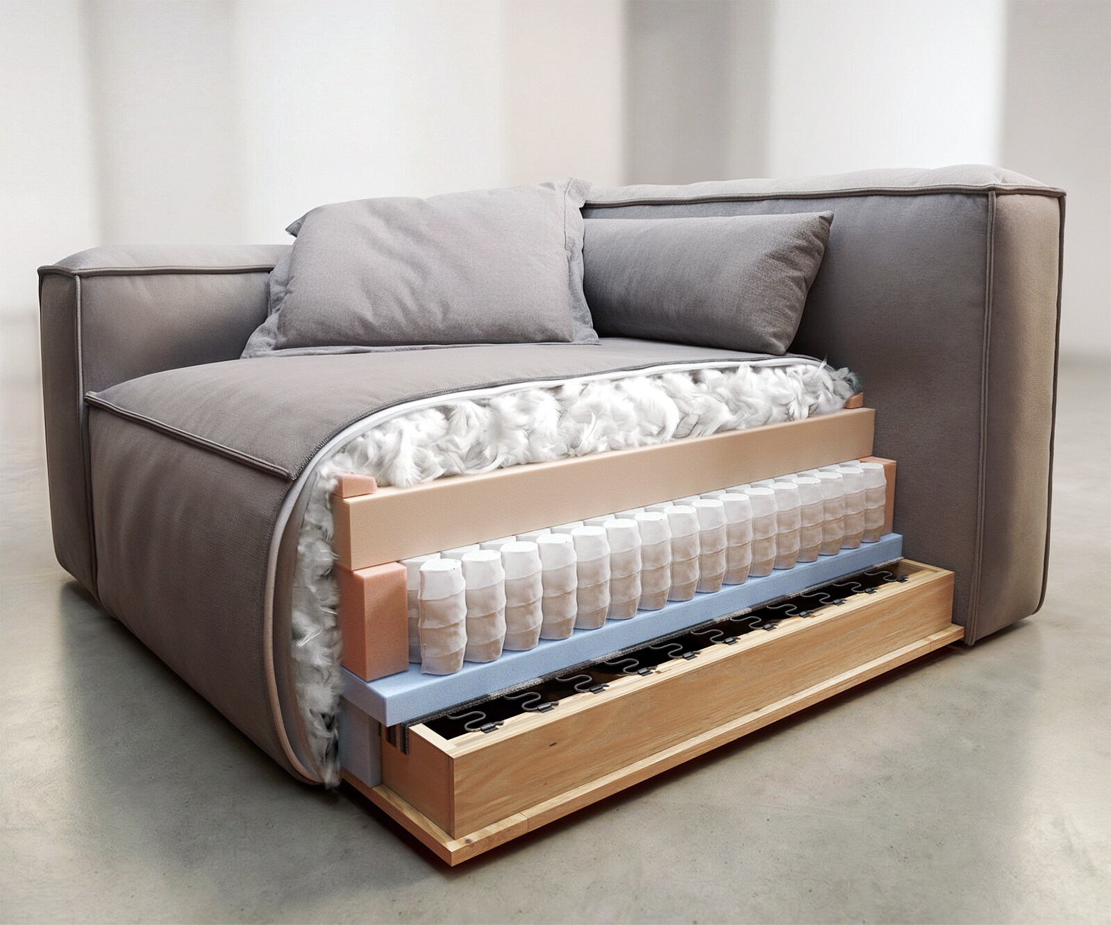 Wohnlandschaft Freestyle 360x290 cm Strukturstoff Soft Grau Kedernaht 9