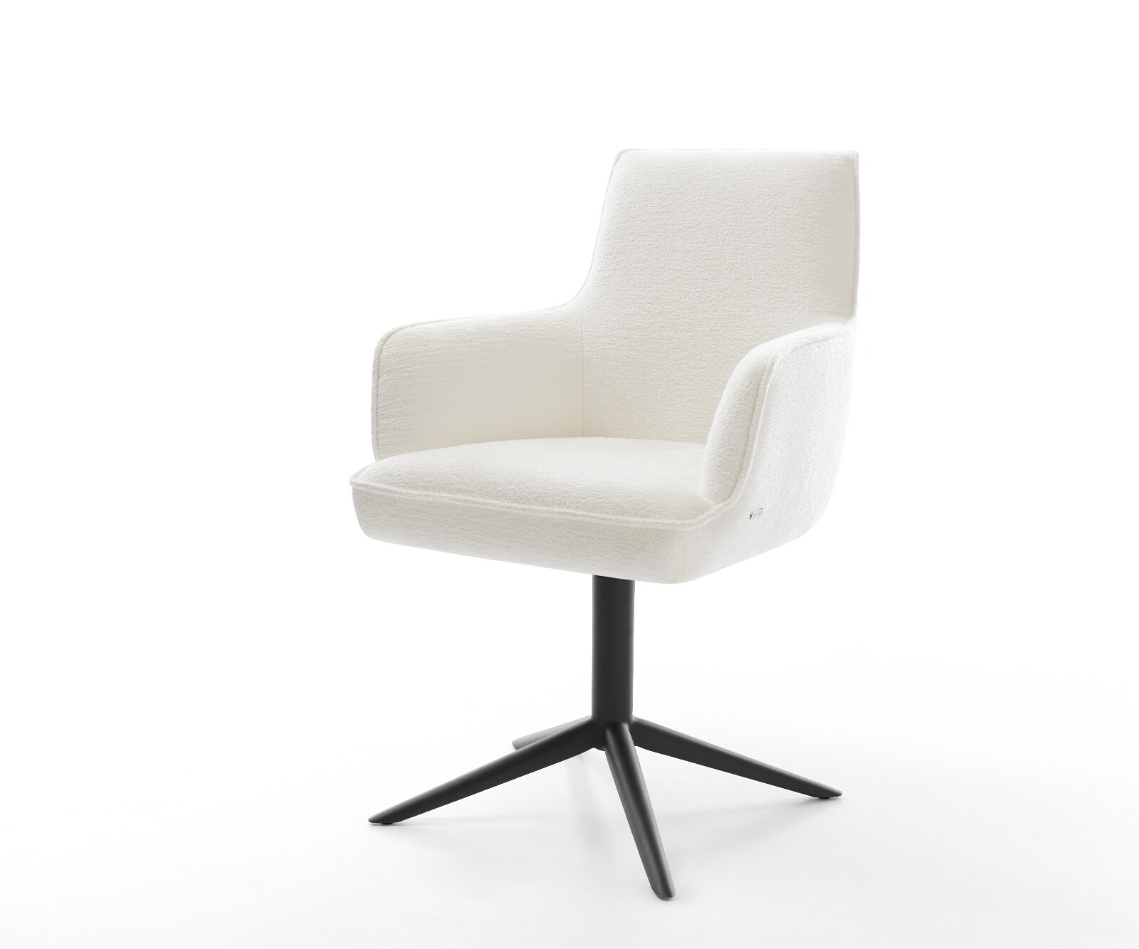 Drehstuhl Heira-Flex mit Armlehnen Bouclé Soft Beige Fußkreuz Schwarz 360° drehbar Wippfunktion Taschenfederkern 1