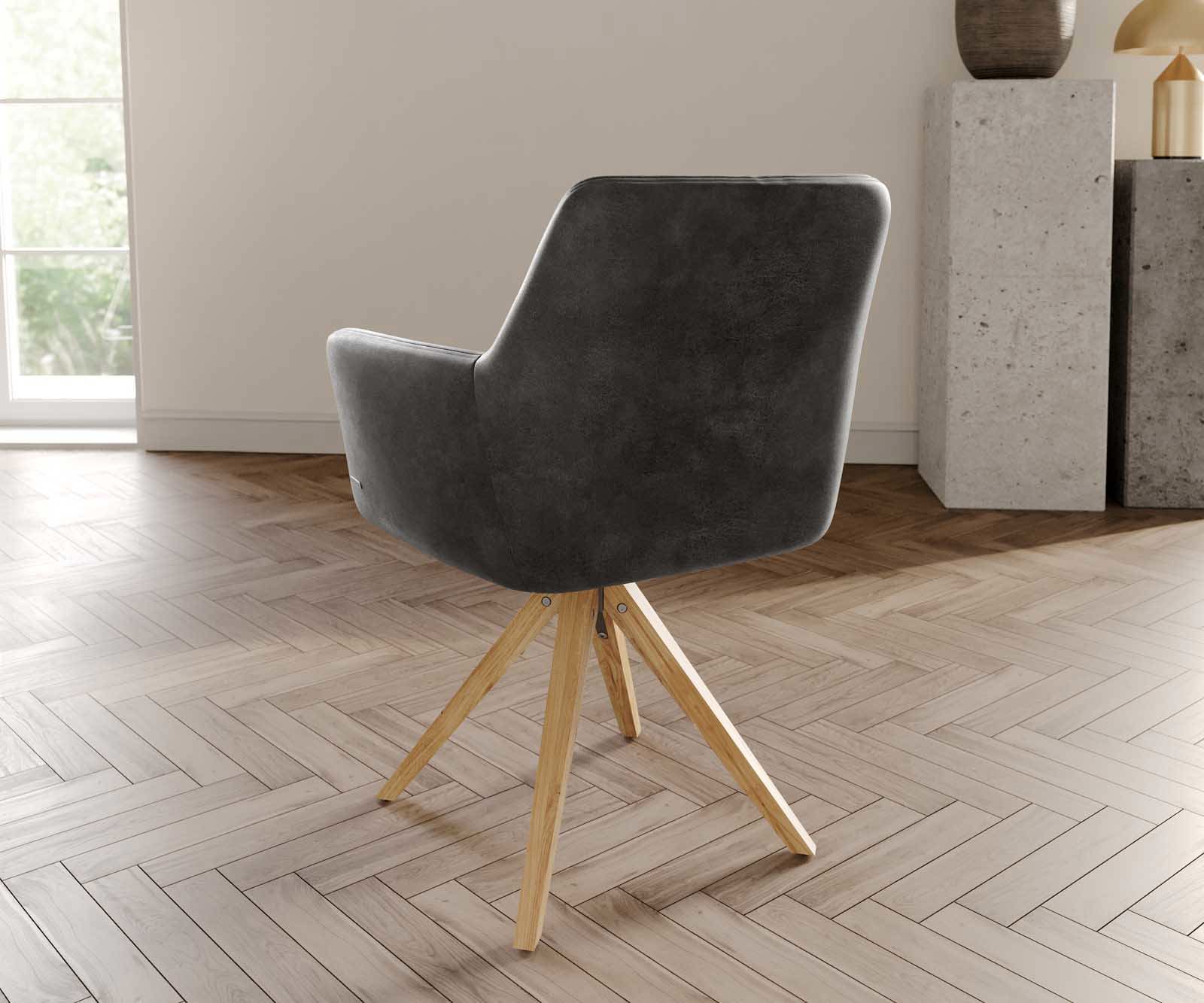 Drehstuhl Xana-Flex mit Armlehnen Mikrofaser Anthrazit Vintage Holzgestell kantig Natur 180° drehbar Taschenfederkern 3