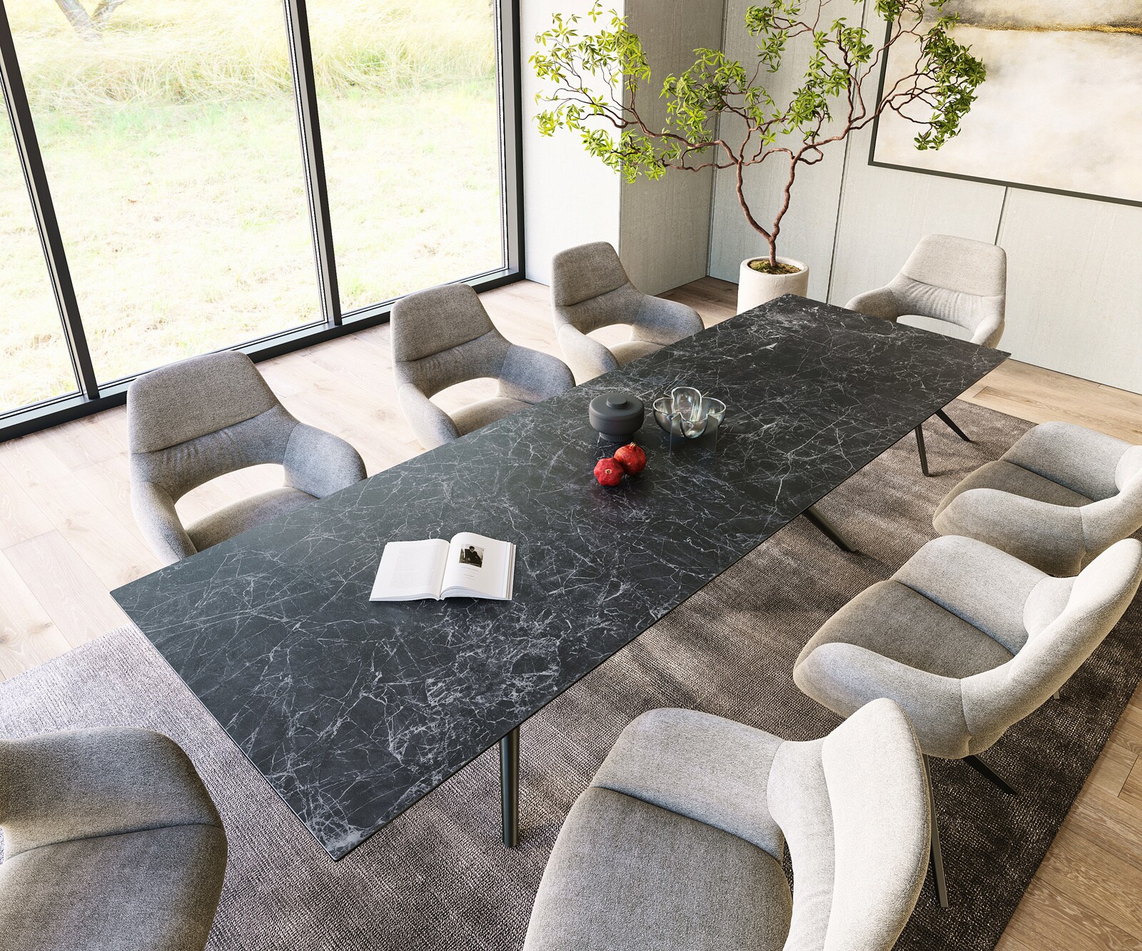 Esstisch Edge 300x100 Keramik Laminam®Nero Greco Anthrazit Estelar rund Metall Schwarz 3