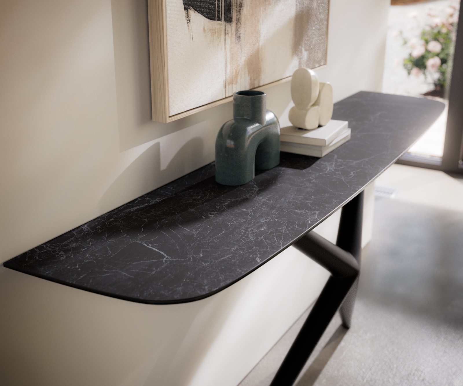 Konsolentisch Edge Boot 180x40 cm Keramik Laminam® Nero Greco Anthrazit Estelo Metall Schwarz 2
