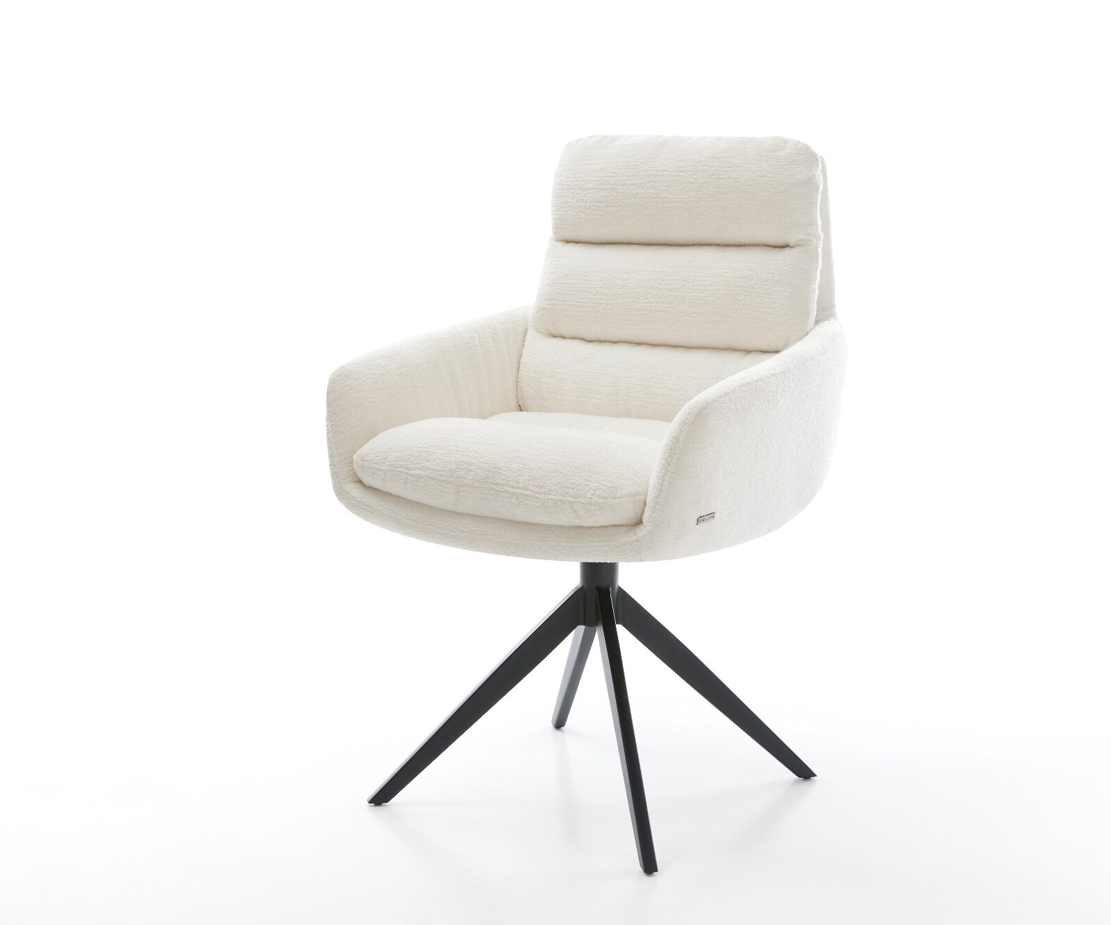 Drehstuhl Abelia-Flex mit Armlehnen Bouclé Soft Beige Kreuzgestell breit Schwarz 360° drehbar Wippfunktion