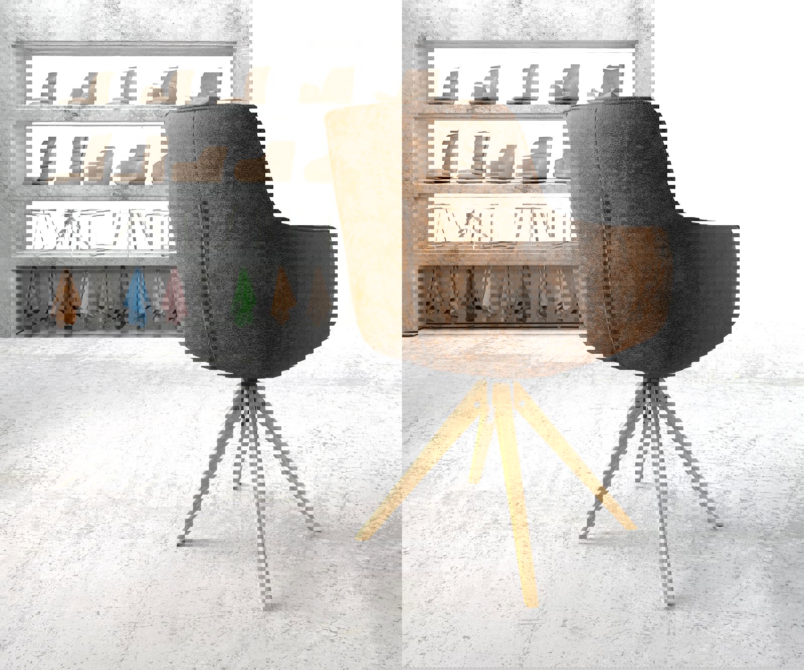 Drehstuhl Pejo-Flex Braun Antik Holzgestell kantig 180° drehbar 3 Drehstuhl Pejo-Flex Braun Antik Holzgestell kantig 180° drehbar 3