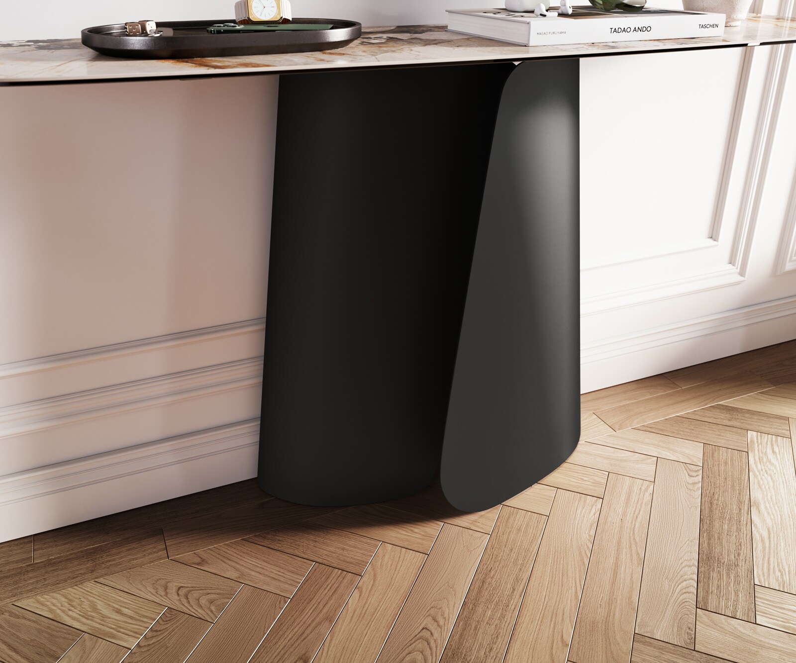 Konsolentisch Edge Boot 140x40 cm Keramik Patagonia Poliert Livos Metall Schwarz 4