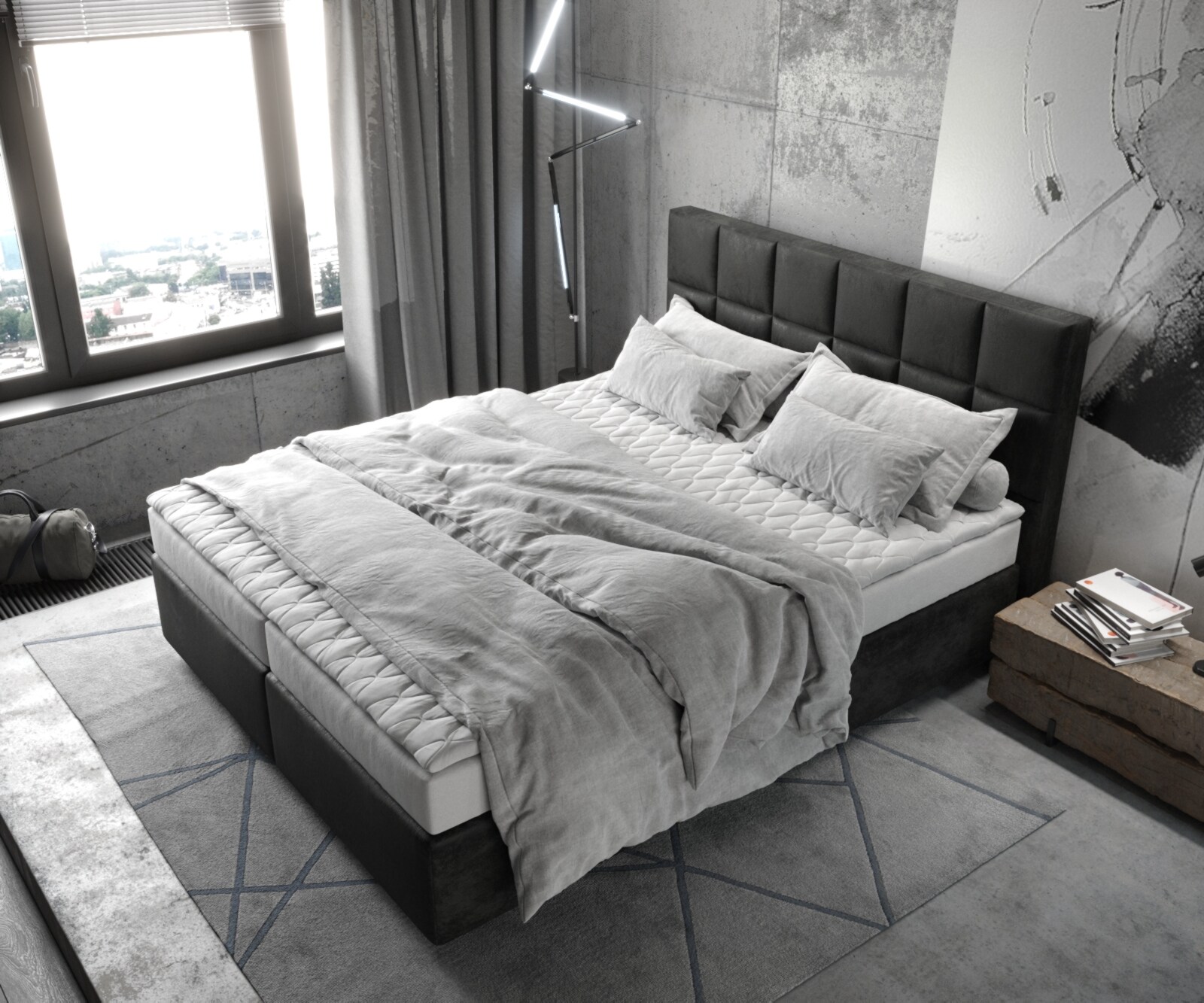 Boxspringbett Dream-Fine 160x200 cm Mikrofaser Anthrazit Vintage mit Matratze und Topper 3