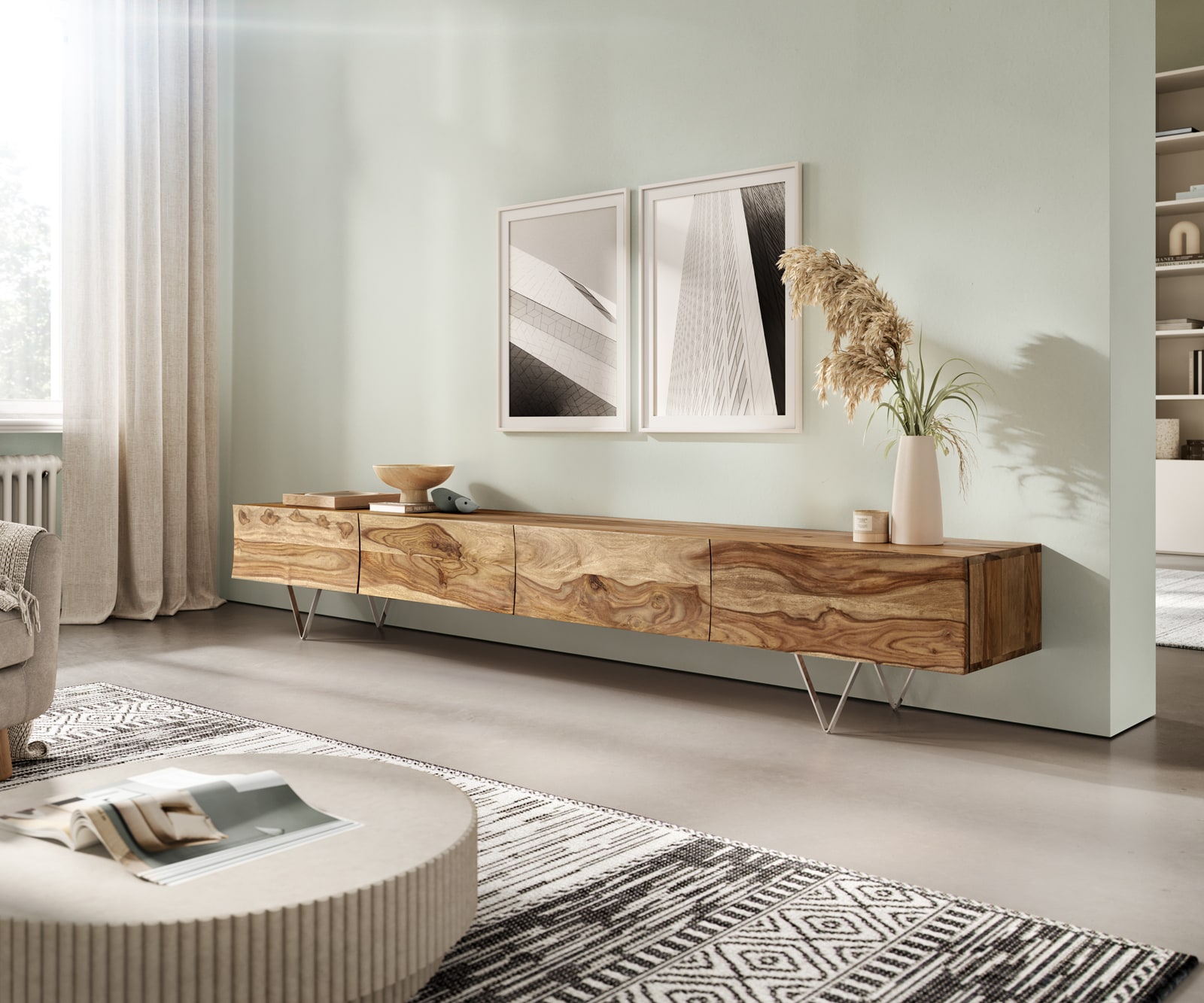 Fernsehtisch Wyatt 220 cm 4 Schubladen Design Lowboard  3 Fernsehtisch Wyatt 220 cm 4 Schubladen Design Lowboard  3