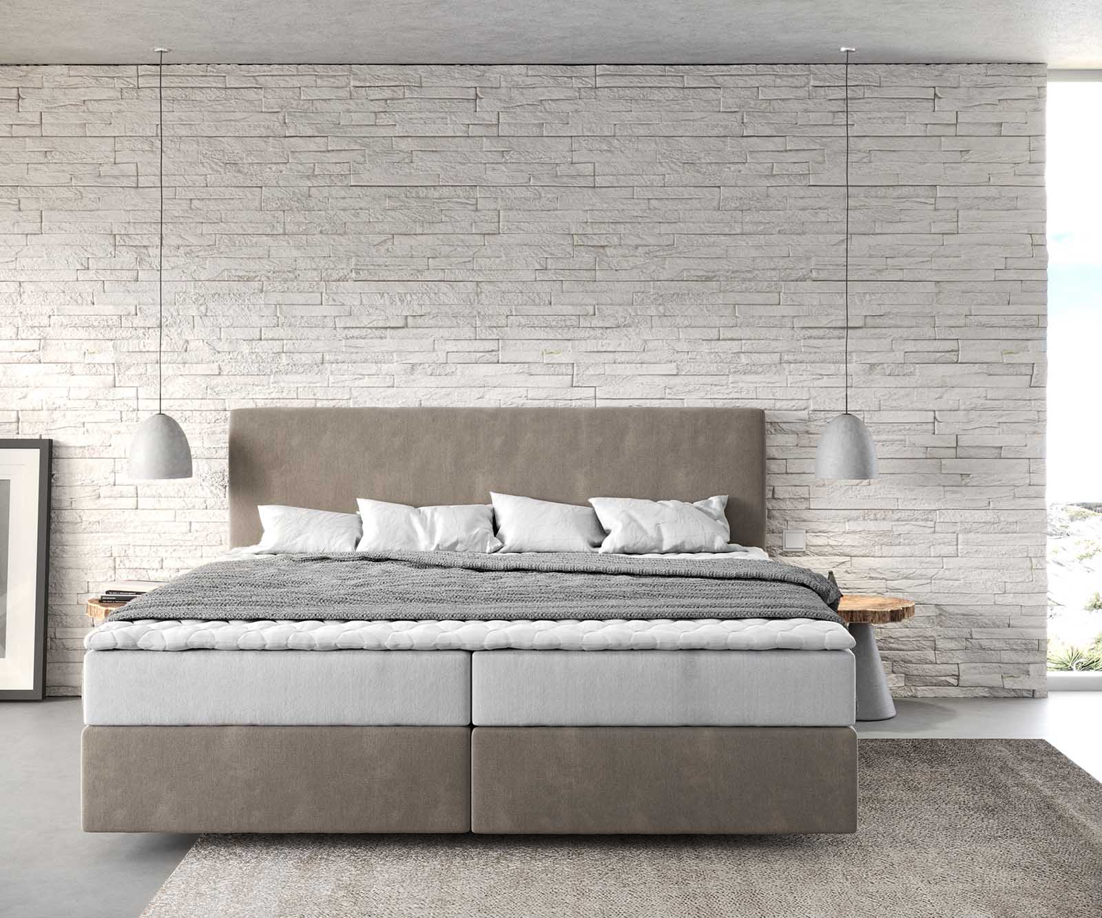 Boxspringbett Dream-Well Mikrofaser Beige 200x200 cm mit Taschenfederkernmatratze und Topper Visco 1