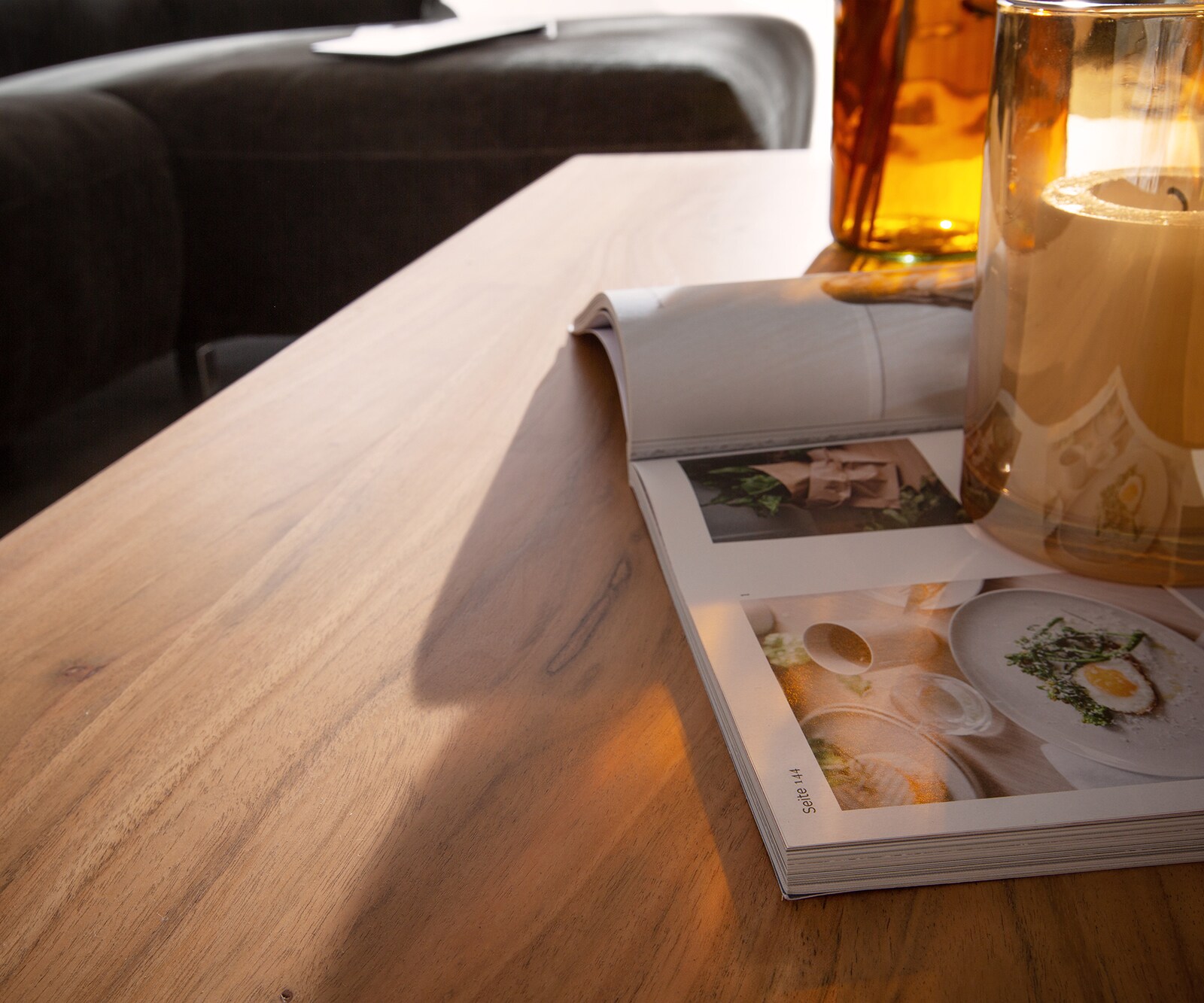 Couchtisch Stonegrace 80x60 cm Akazie Natur 2 Schubladen Steinfurnier 4