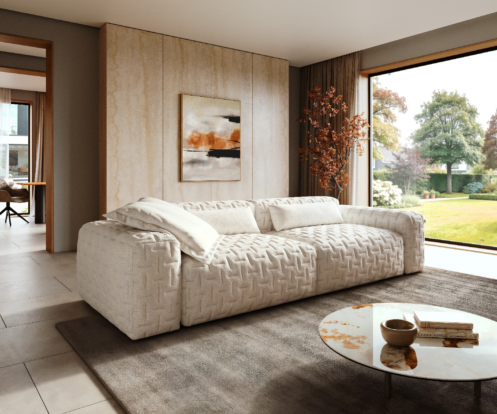 Big-Sofa Freestyle 280x110 cm Bouclé Soft Beige Gesteppt