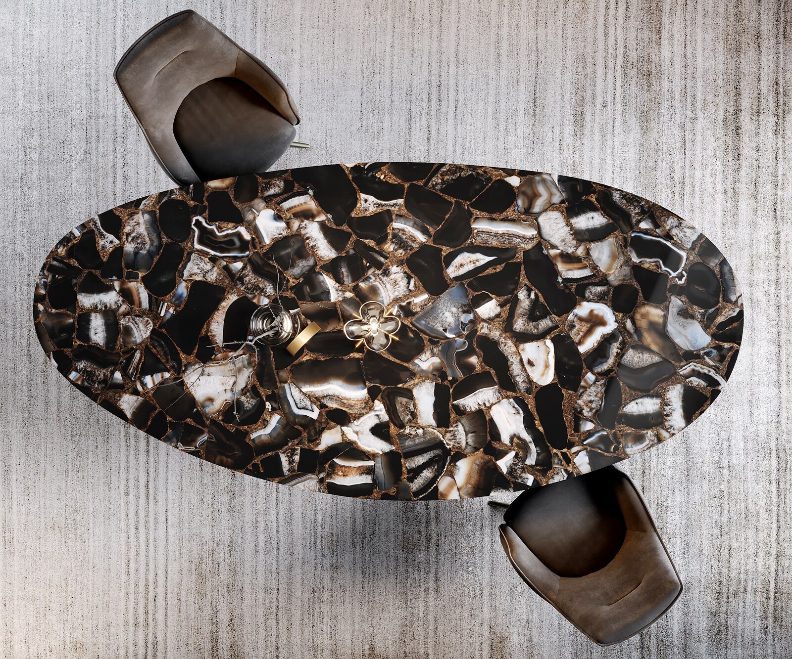 Esstisch Edge Oval 280x130 cm Keramik Iris FMG Agatablack Infinity Metall Effektfinish Titan 4