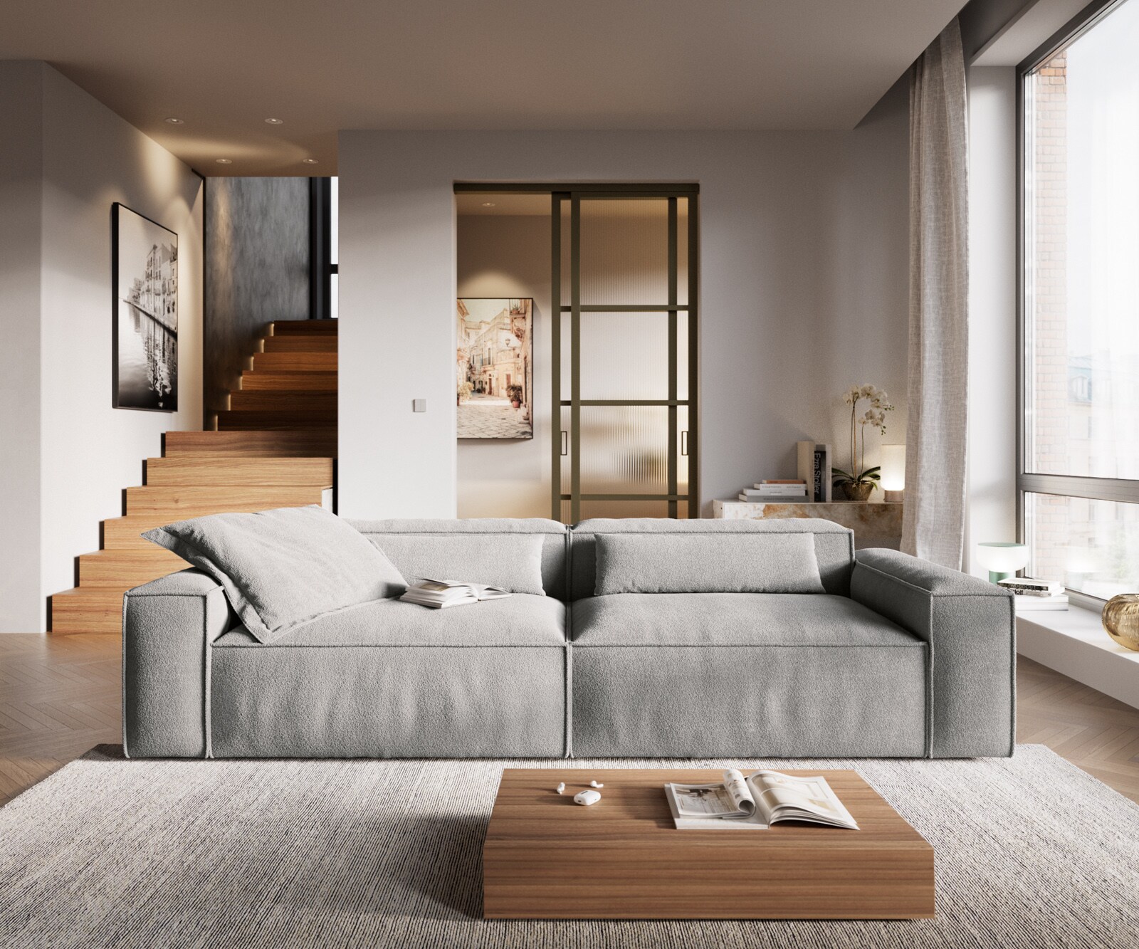 Big-Sofa Freestyle Cozy 280x110 cm Strukturstoff Soft Grau 1