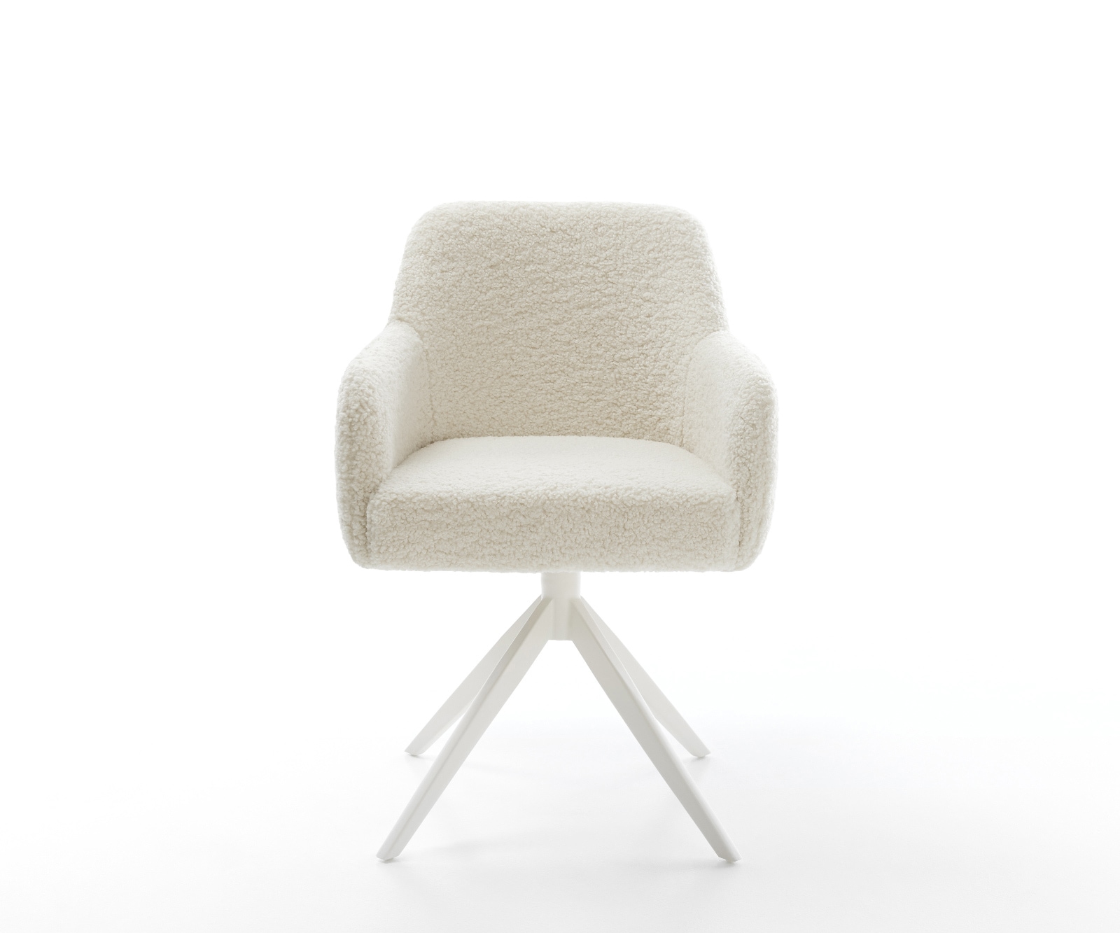 Drehstuhl Greg-Flex Teddystoff Beige Kreuzgestell breit Weiß 360° drehbar Wippfunktion Taschenfederkern 1