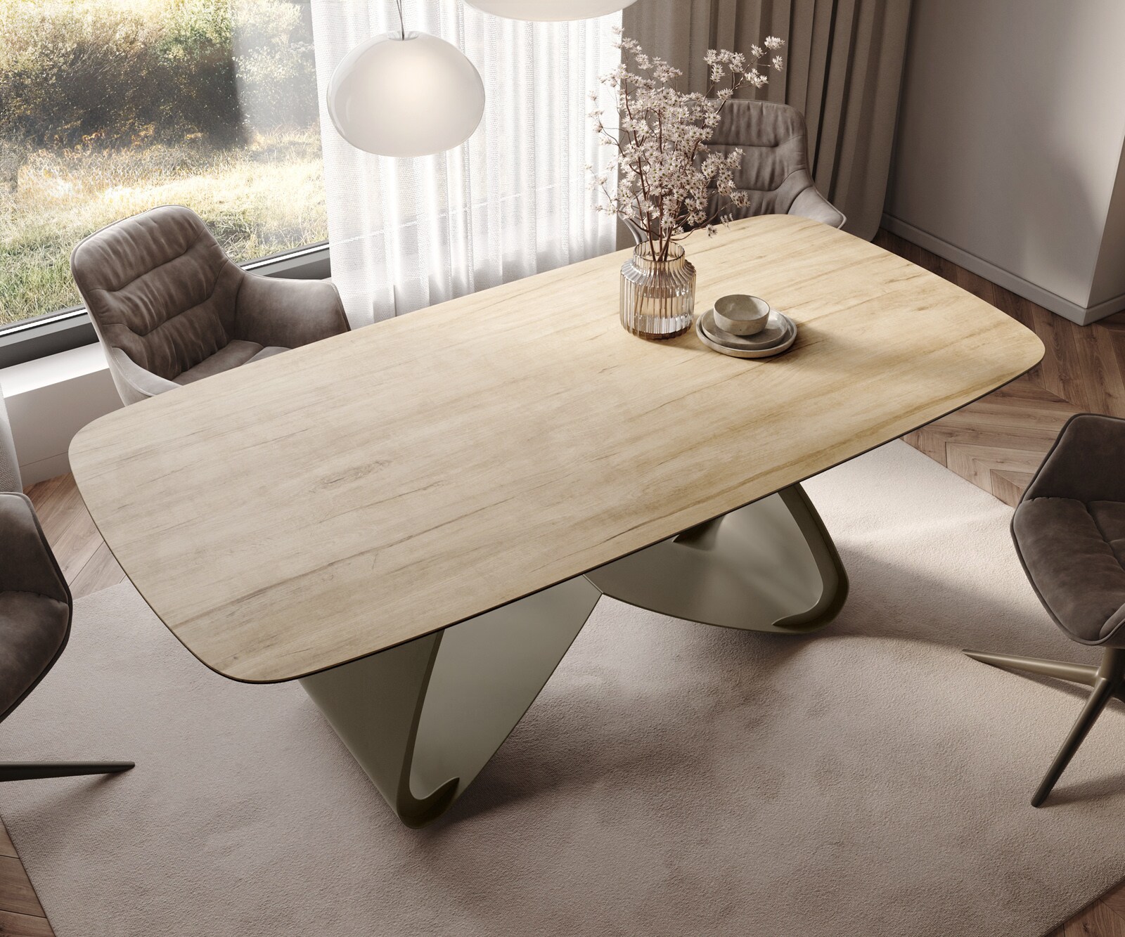 Esstisch Edge Boot 200x100 Keramik Laminam® Sabbia Eichefarbig W-Gestell Metall Effektfinish Titan 4